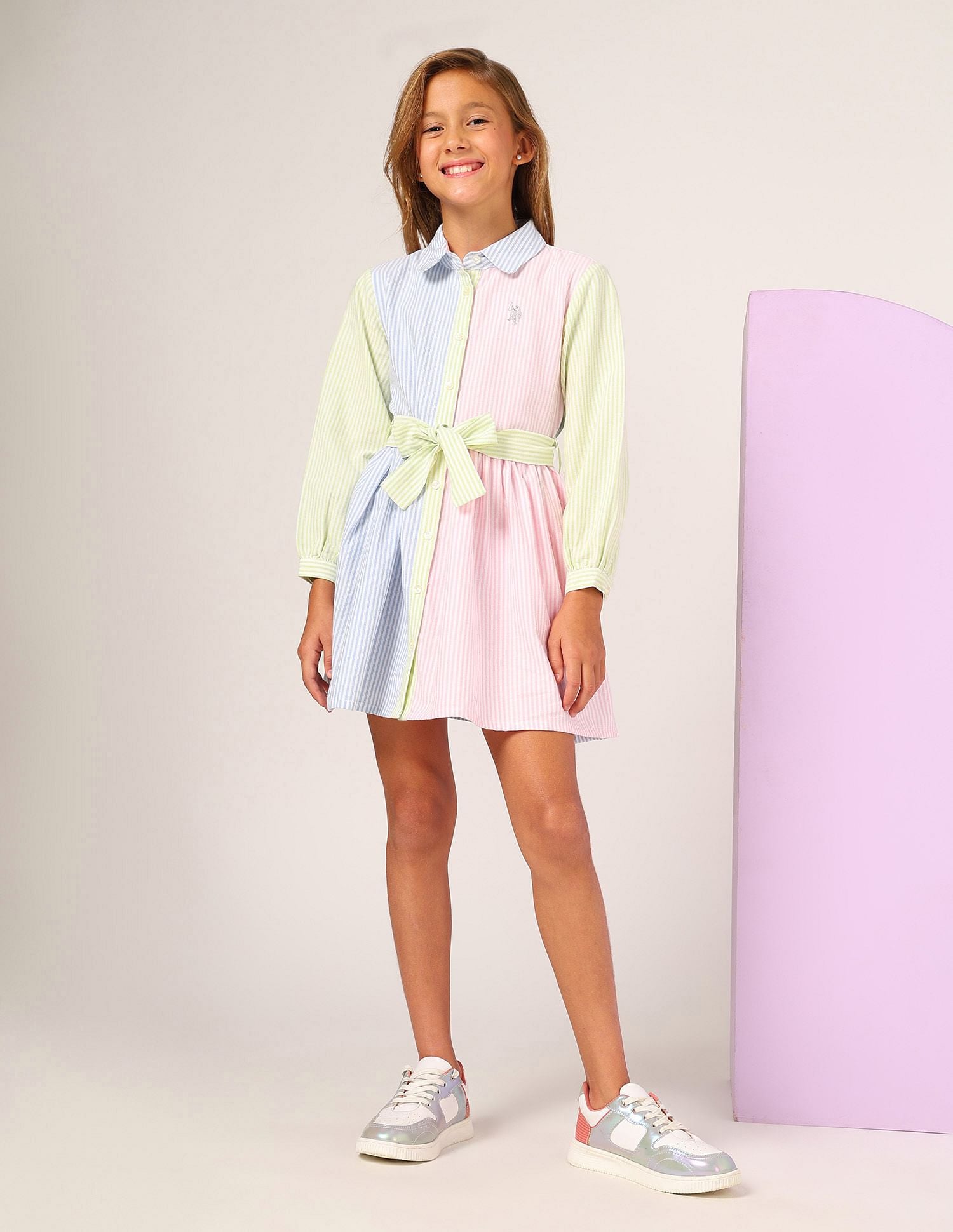 Girls Vertical Striped Shirt Dress Multi - U.S. POLO ASSN. | Large