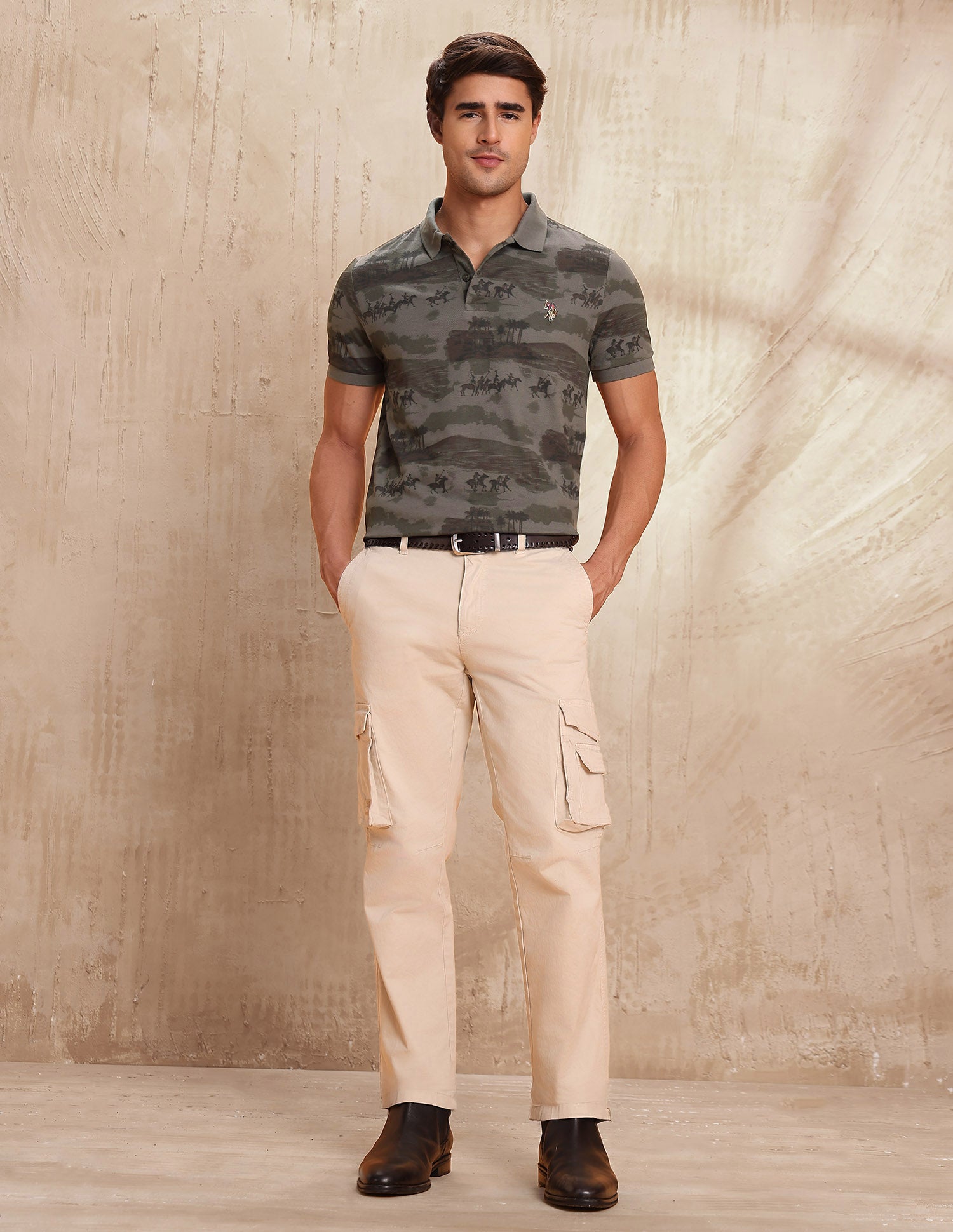 All-Over Printed Muscle Fit Polo Shirt Dark Brown - U.S. POLO ASSN. | Large