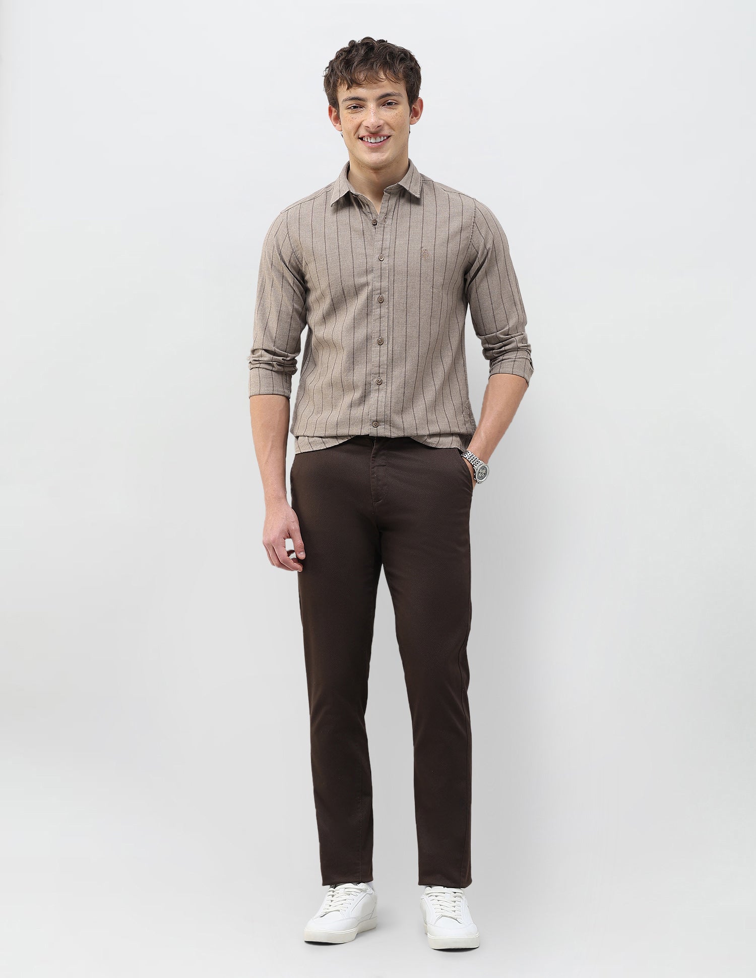 Vertical Striped Tailored Fit Shirt Brown - U.S. Polo Assn. India | Large