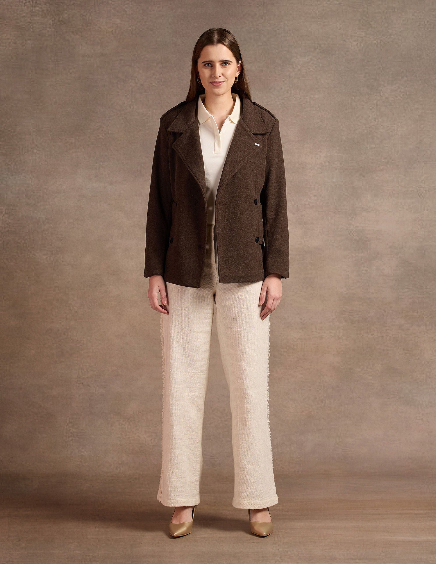 Notched Collar Double-Breasted Jacket Brown - U.S. POLO ASSN. | Large