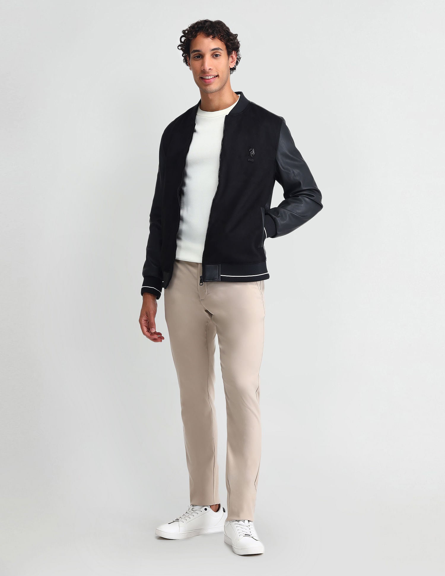 Embossed Branded Bomber Jacket Black - U.S. Polo Assn. India | Large