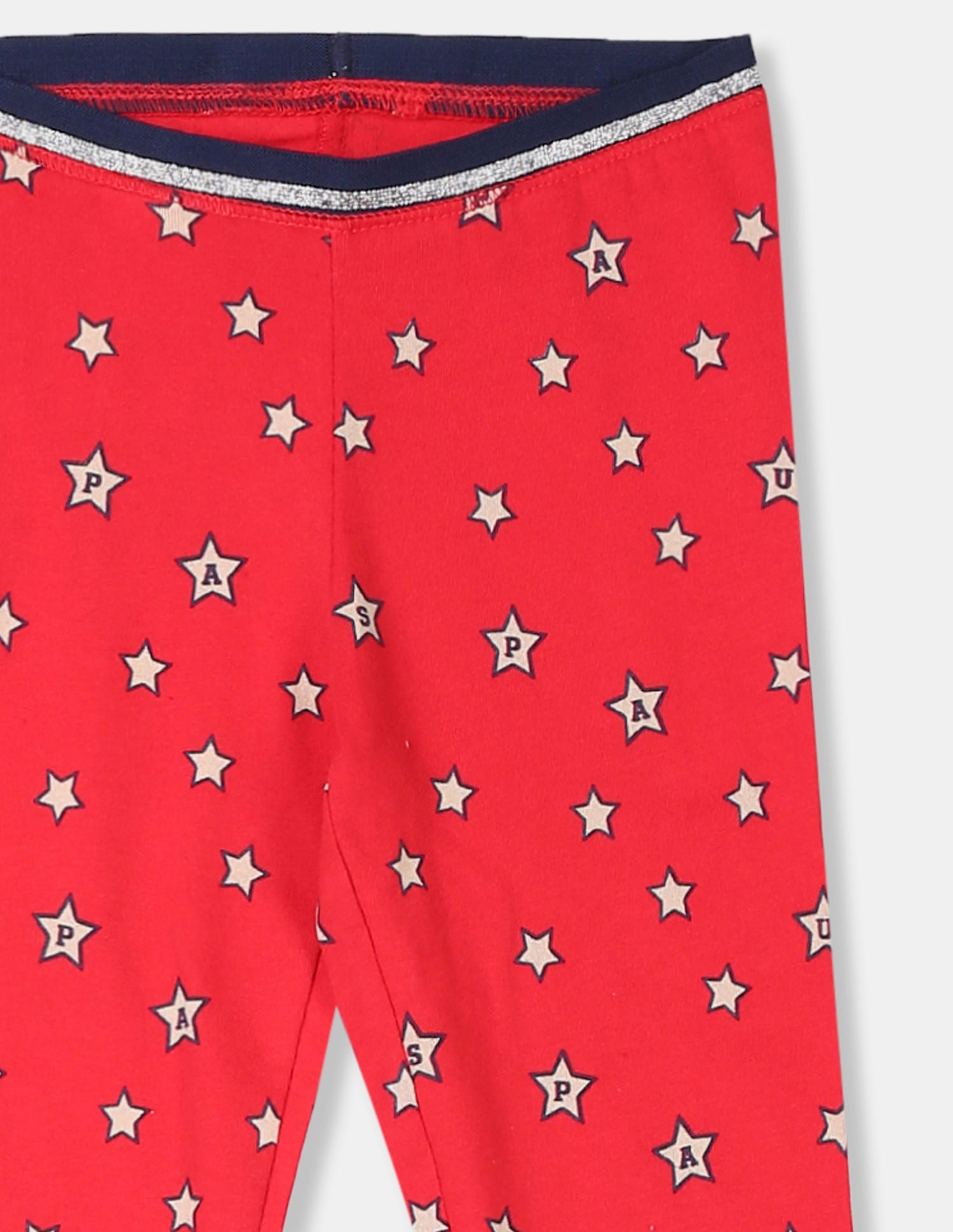 Girls Red Elasticized Waistband Star Print Leggings Red - U.S. POLO ASSN. | Large