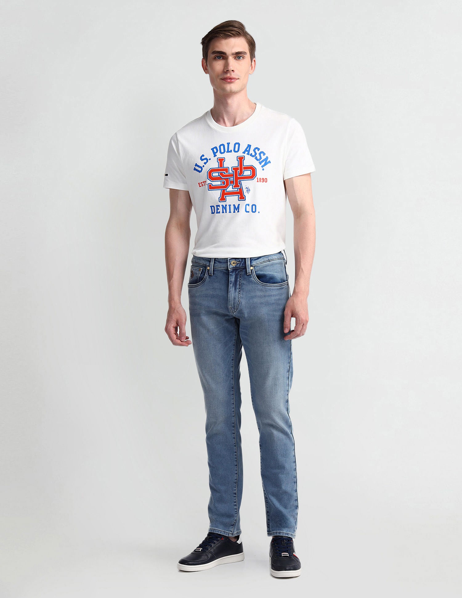 Slim Tapered Fit Blue Jeans Light-Blue - U.S. Polo Assn. India | Large