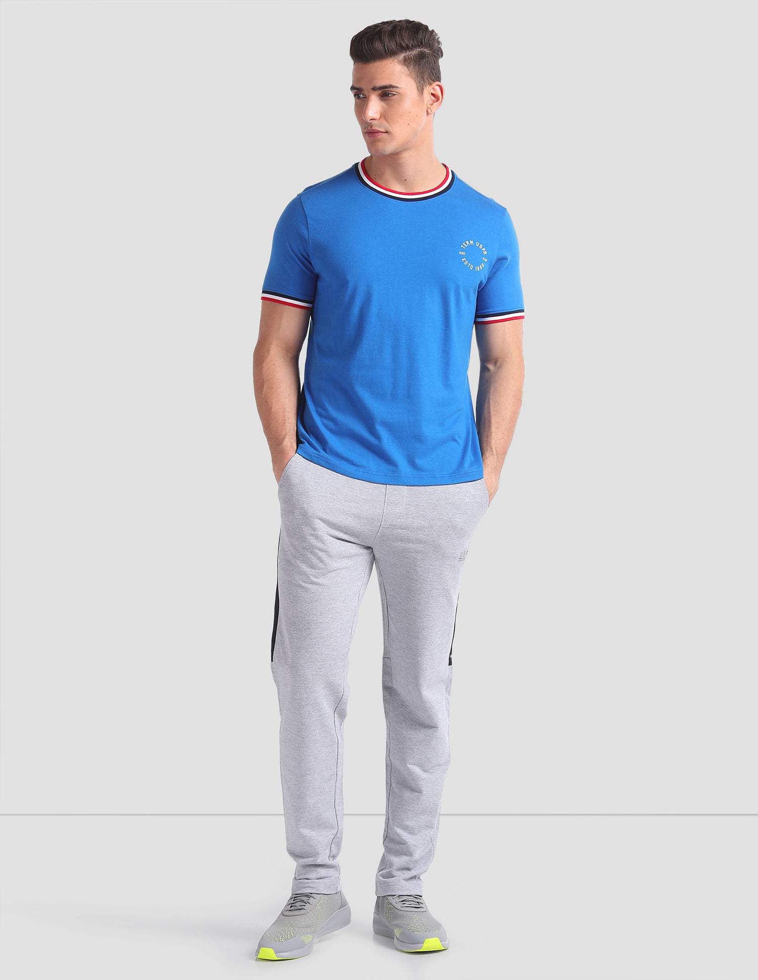 Striped Neck Cotton OEE01 Lounge T-Shirt - Pack Of 2 Methyl Blue and Black - U.S. POLO ASSN. | Large