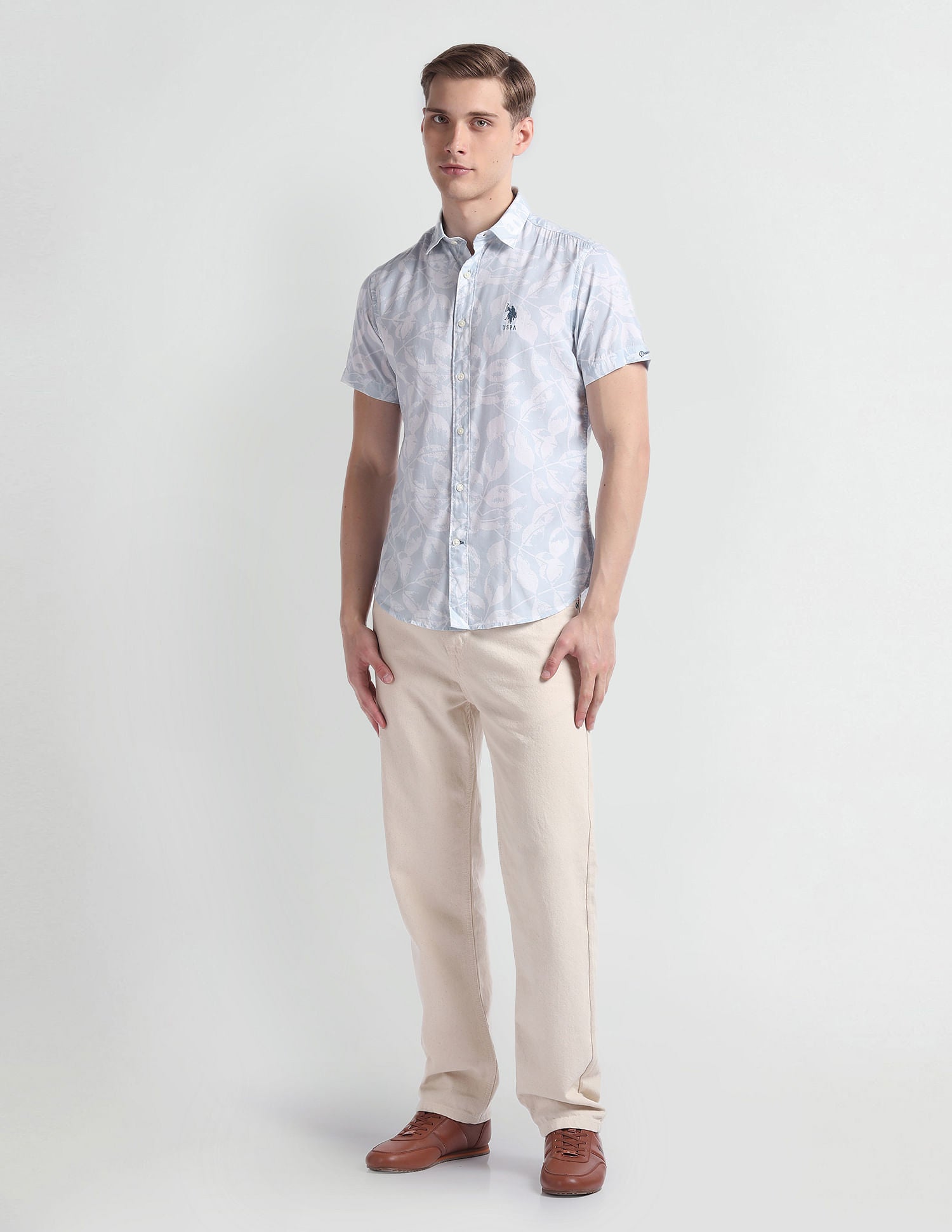 Floral Print Cotton Shirt Blue - U.S. Polo Assn. India | Large