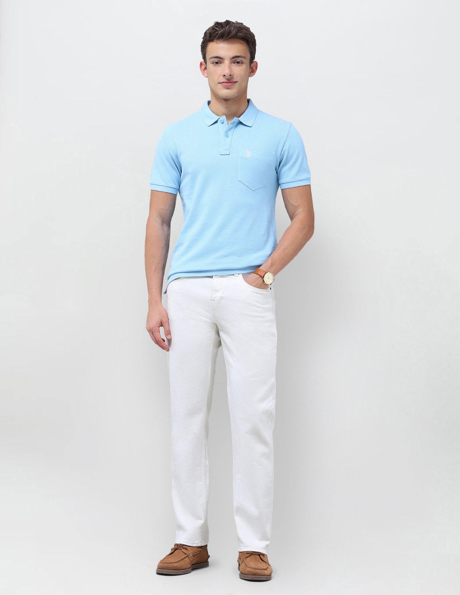 Solid Slim Fit Polo Shirt Light Blue - U.S. Polo Assn. India | Large
