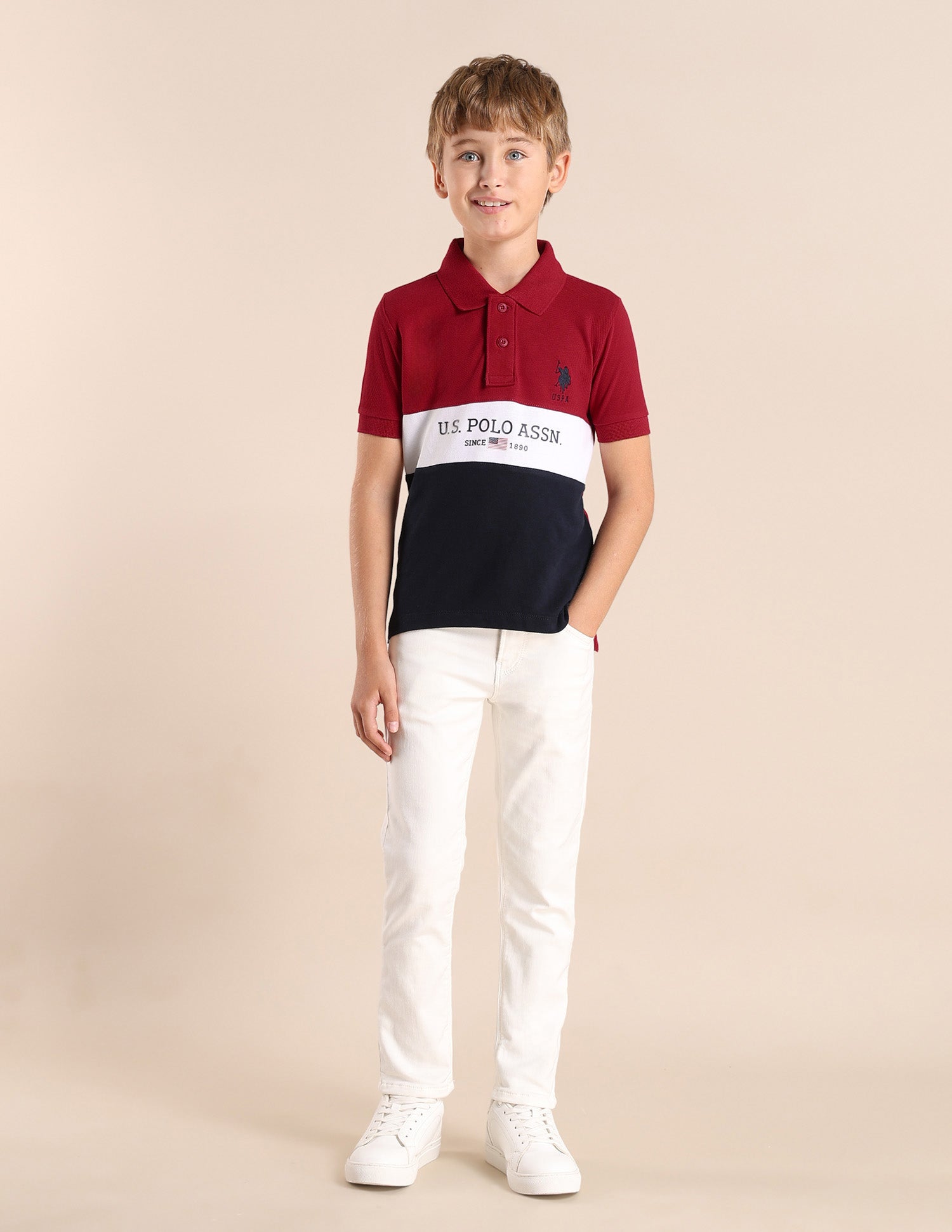 Boys Colourblock Regular Fit Polo Shirt Medium Red - U.S. POLO ASSN. | Large