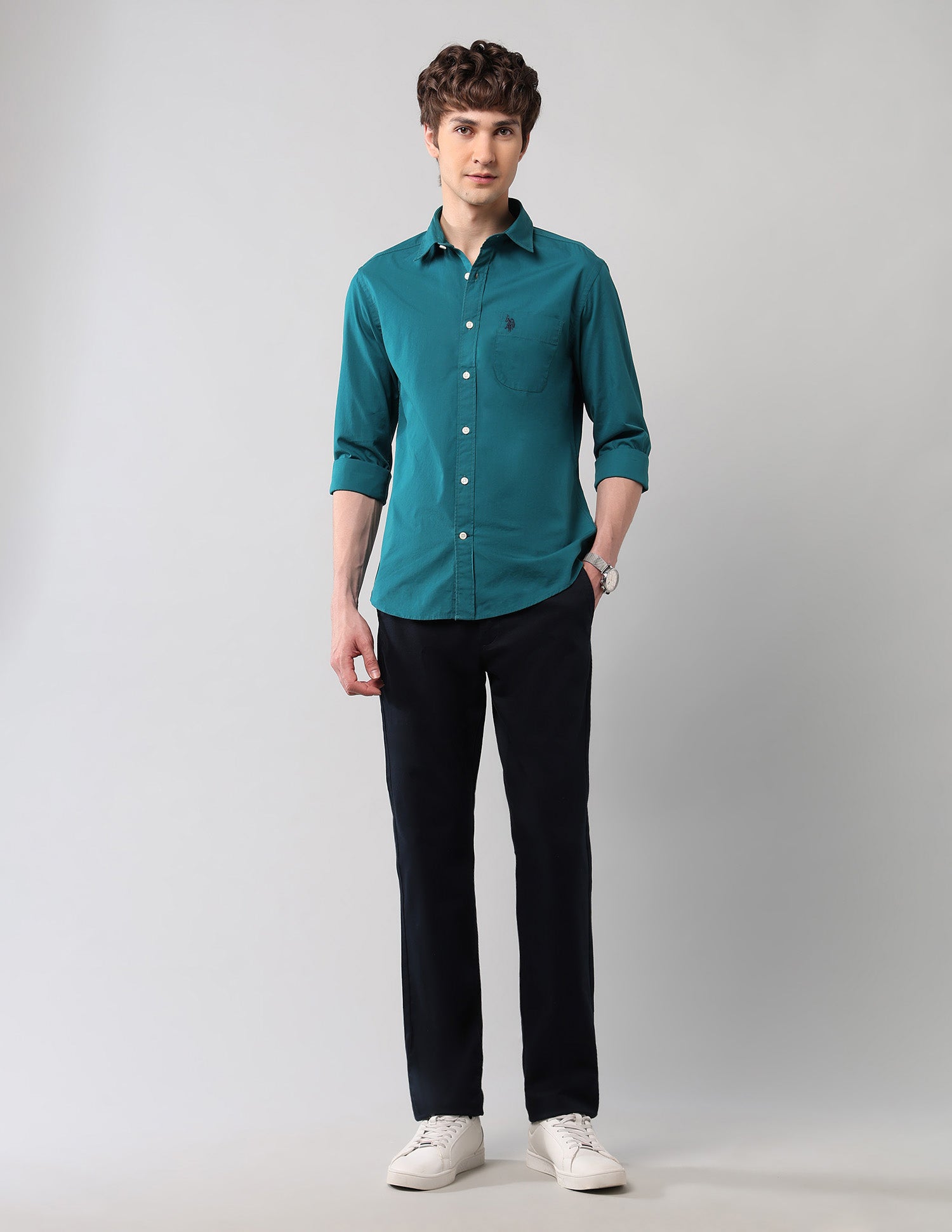 Pure Cotton Regular Fit Shirt Teal - U.S. Polo Assn. India | Large