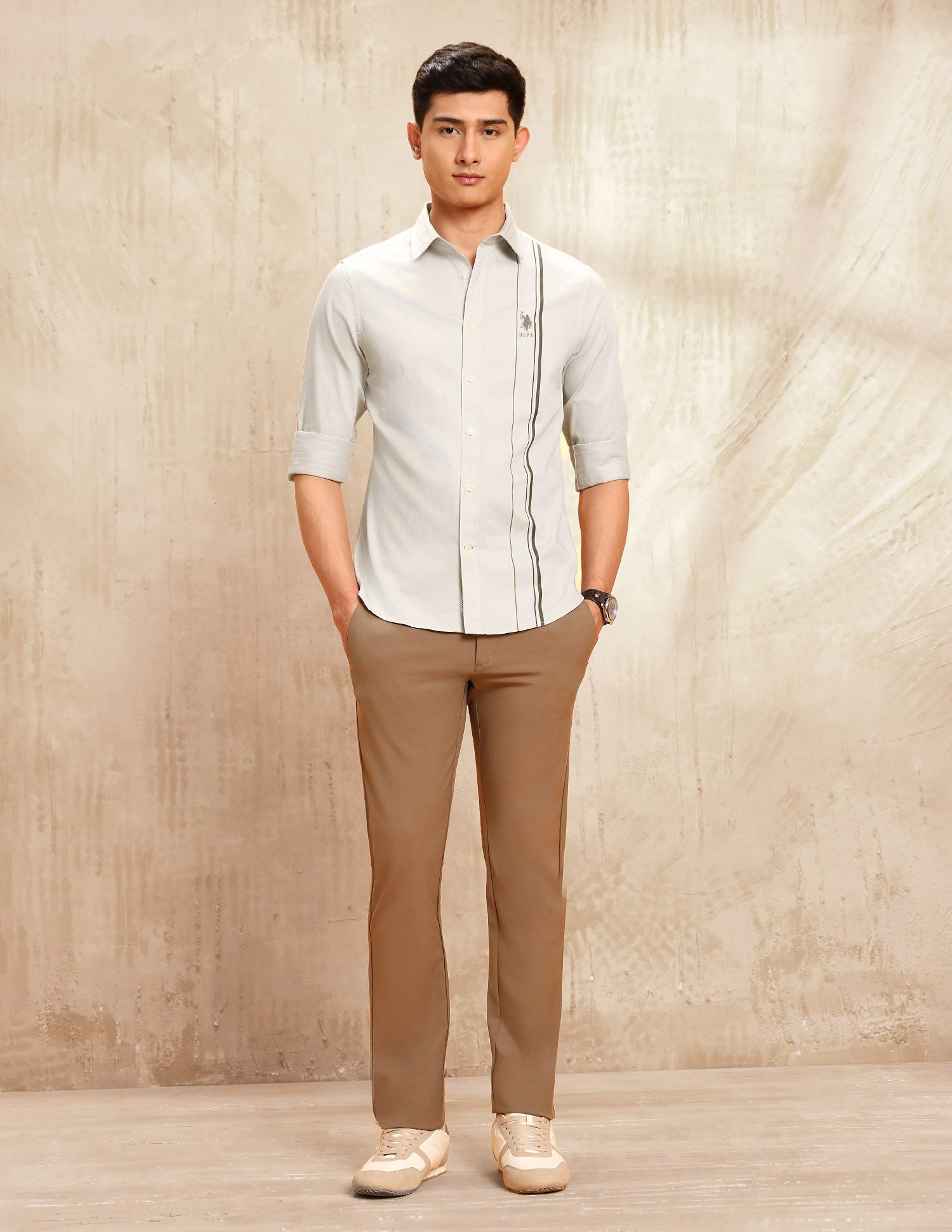 Twill Tailored Fit Shirt Light Khaki - U.S. POLO ASSN. | Large