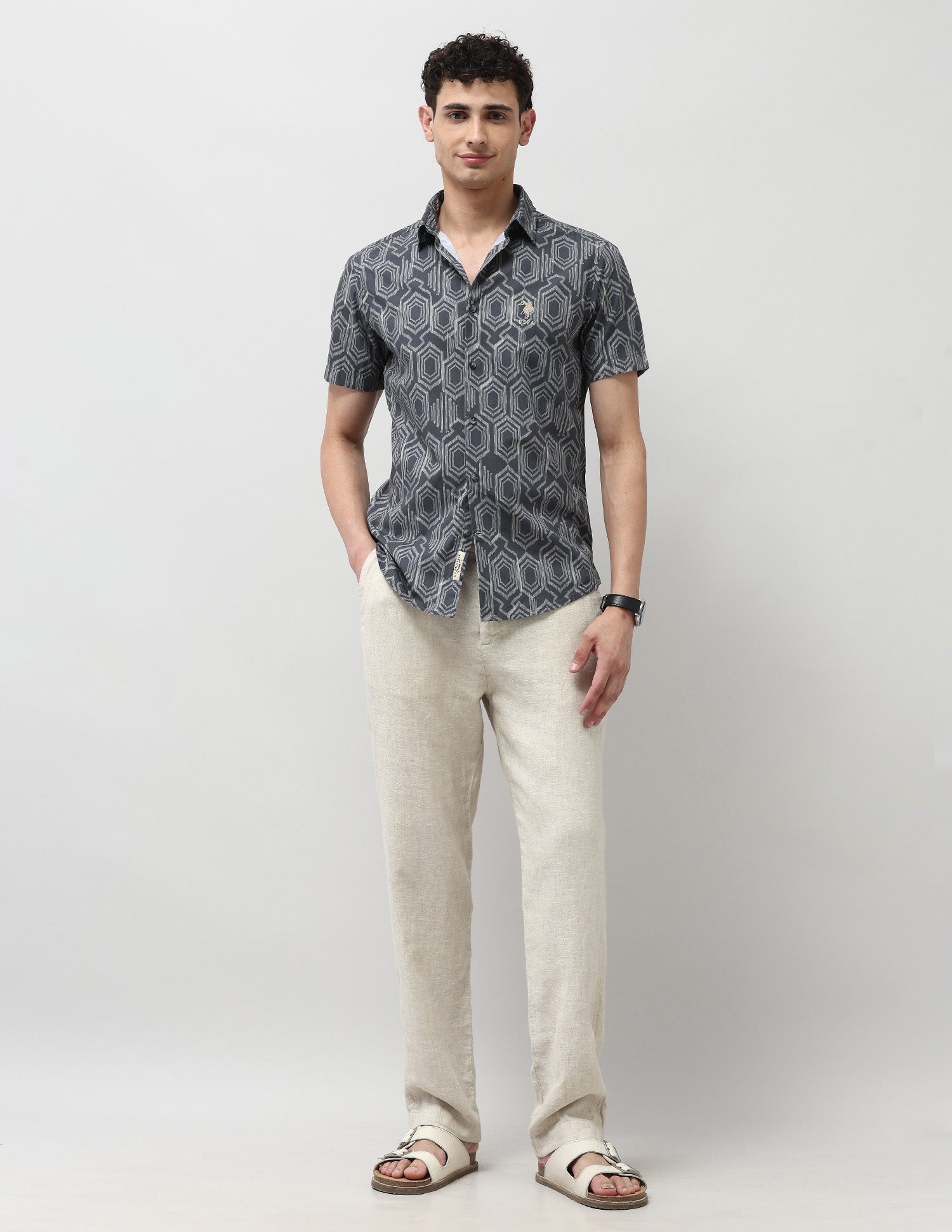 Pure Cotton All Over Printed Shirt Dark Grey - U.S. POLO ASSN. | Large