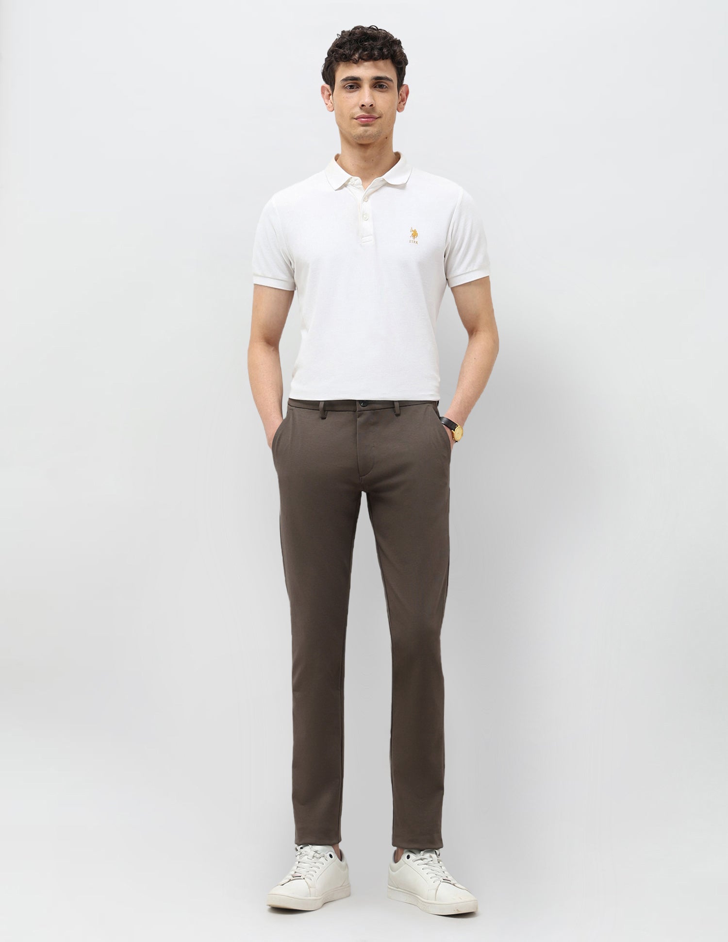 Satin Slim Fit Trousers Brown - U.S. Polo Assn. India | Large