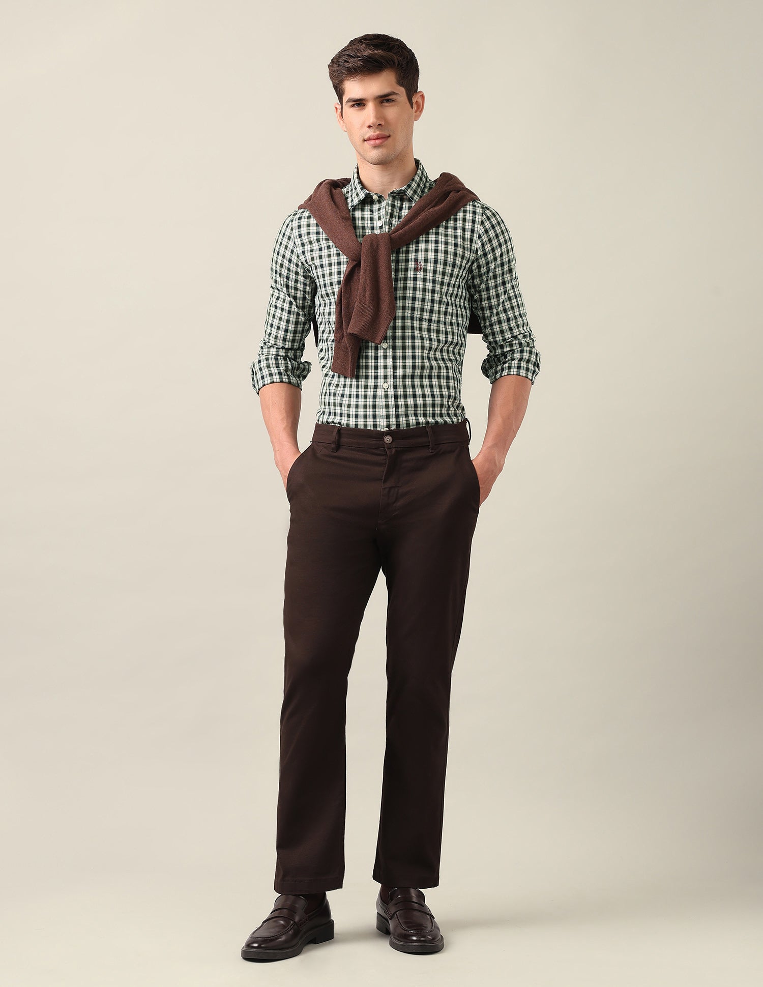 Grid Tattersall Checked Twill Shirt Dark Green - U.S. Polo Assn. India | Large
