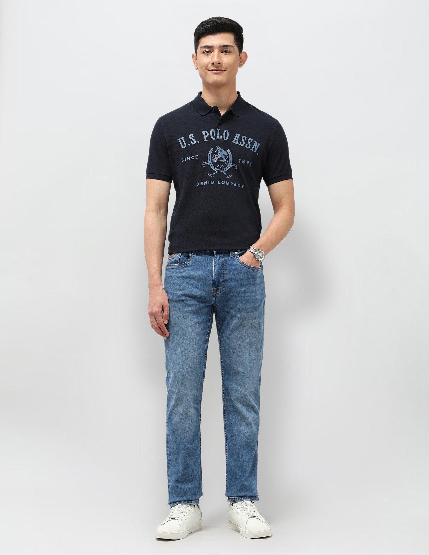 Graphic Printed Pure Cotton Polo Shirt Navy - U.S. POLO ASSN. | Large