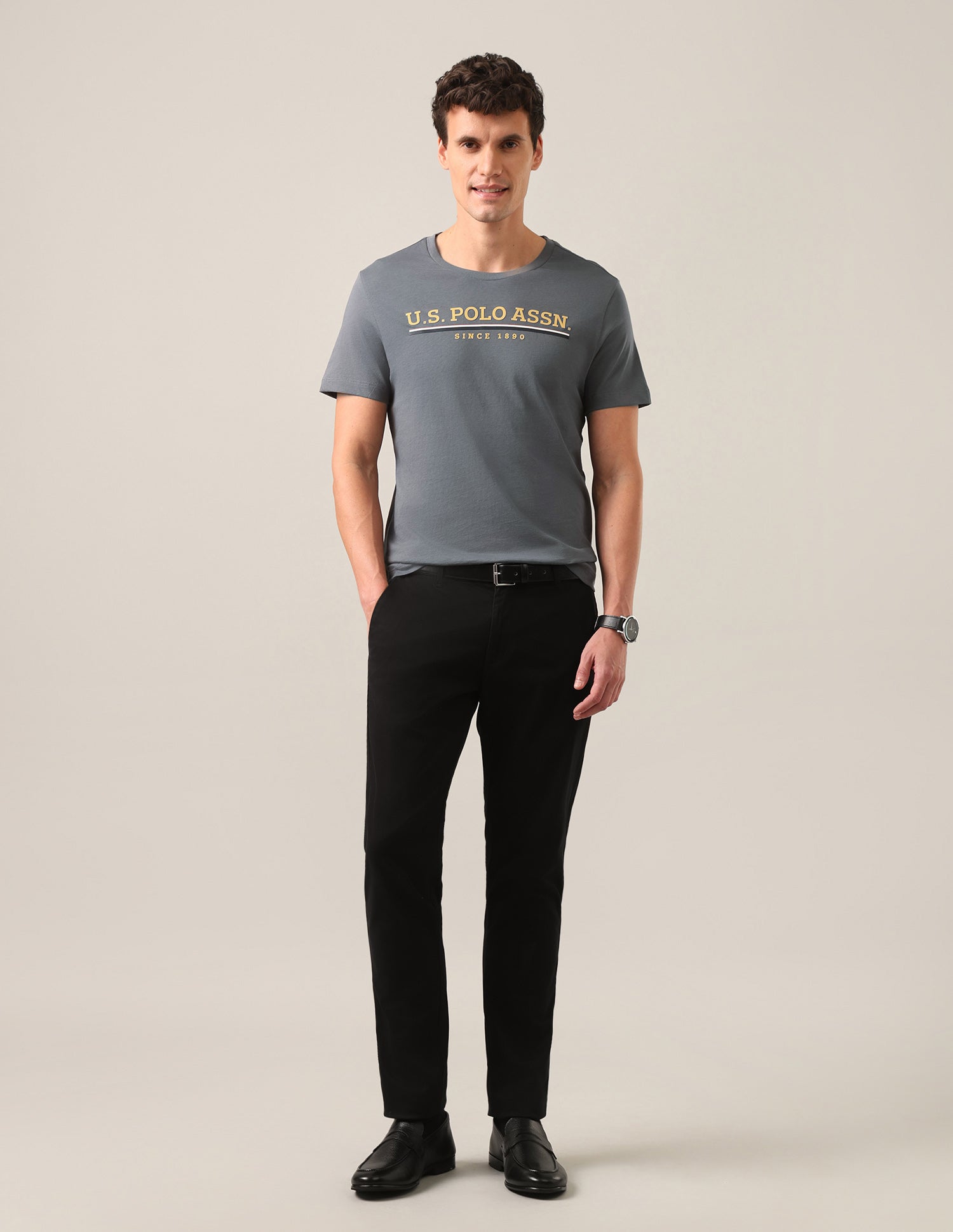 Brand Embossed Regular Fit T-Shirt Dark Grey - U.S. Polo Assn. India | Large