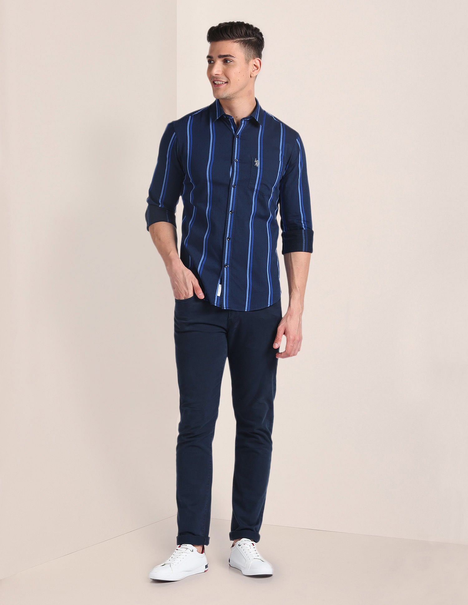 Premium Cotton Vertical Stripe Shirt Navy - U.S. Polo Assn. India | Large