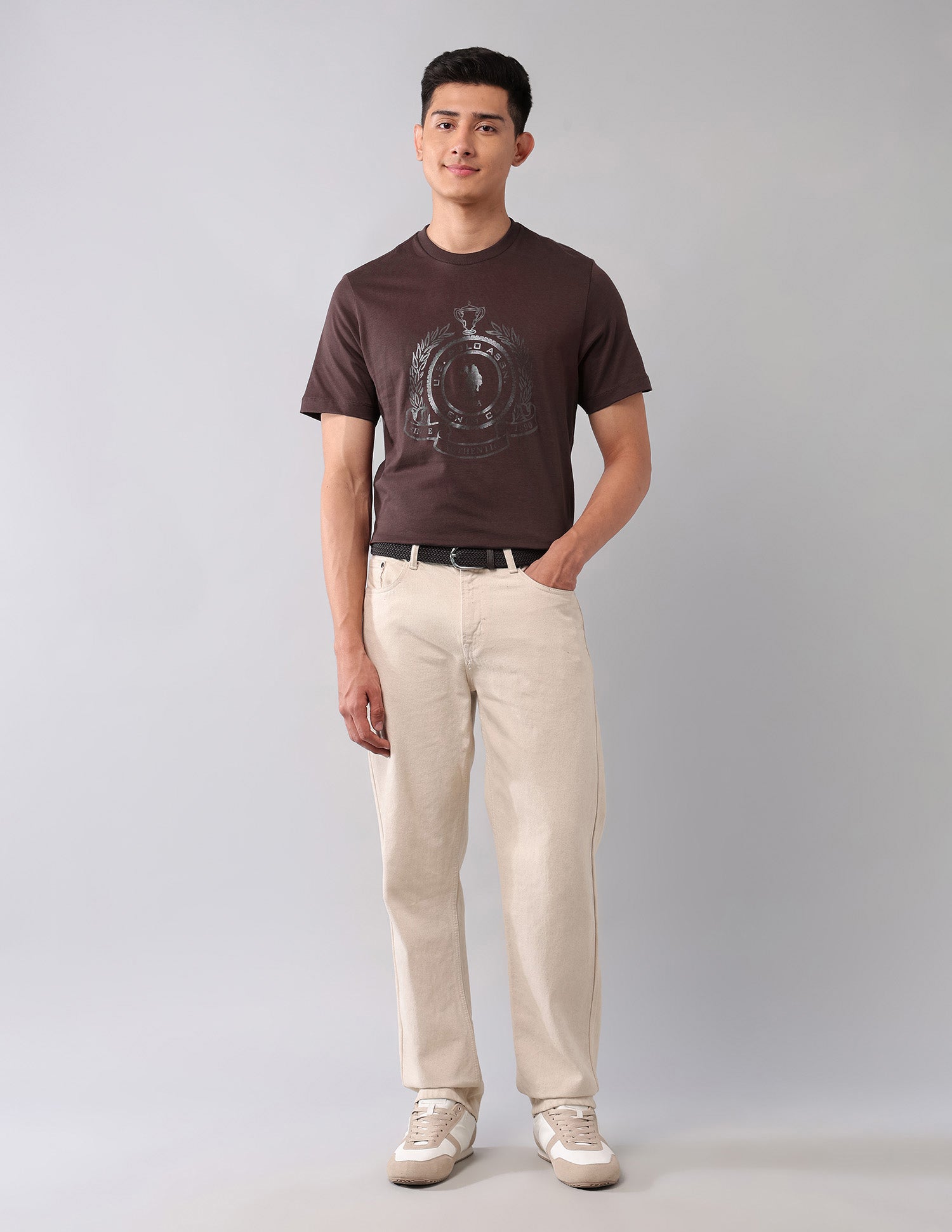 Brand Printed Muscle Fit T-Shirt Dark Brown - U.S. POLO ASSN. | Large