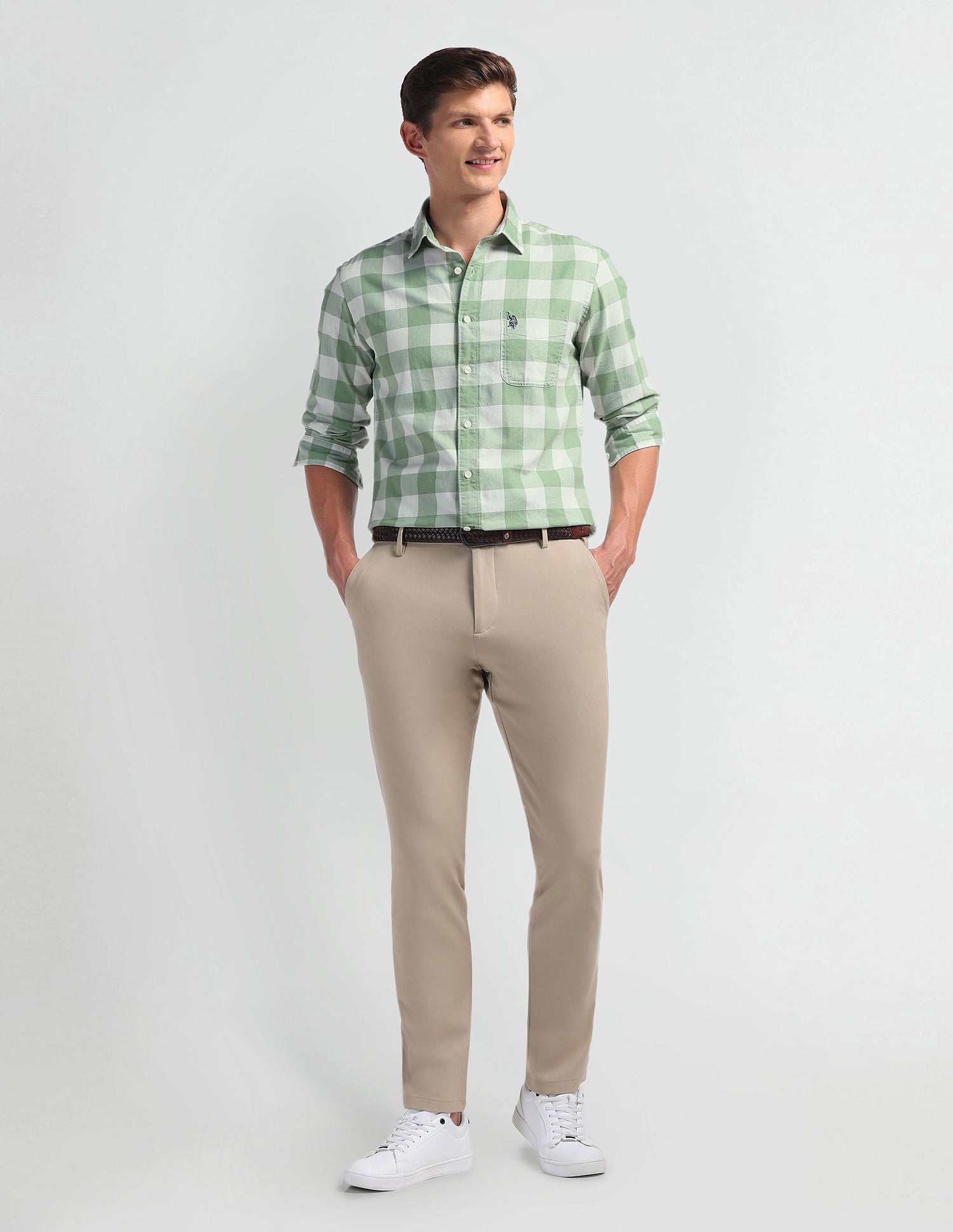 Gingham Check Slim Fit Shirt White - U.S. Polo Assn. India | Large