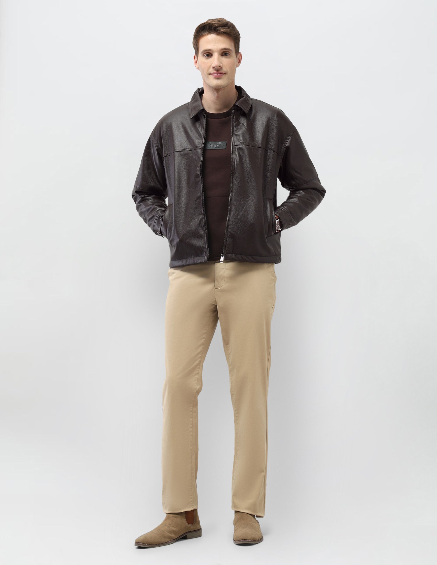 Solid Regular Fit Jacket Dark Brown - U.S. Polo Assn. India | Large
