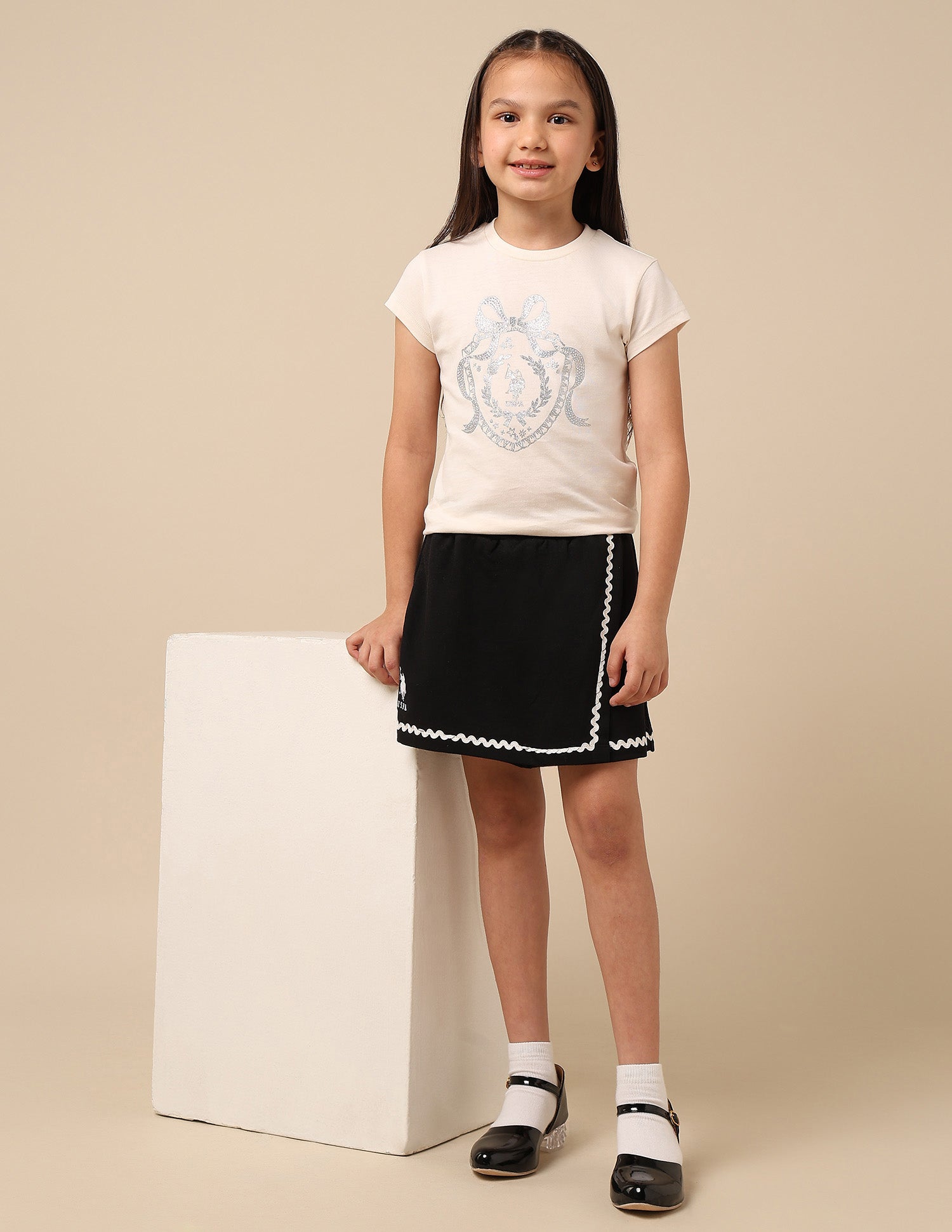 Girls Solid Lace Trim Skort Black - U.S. POLO ASSN. | Large