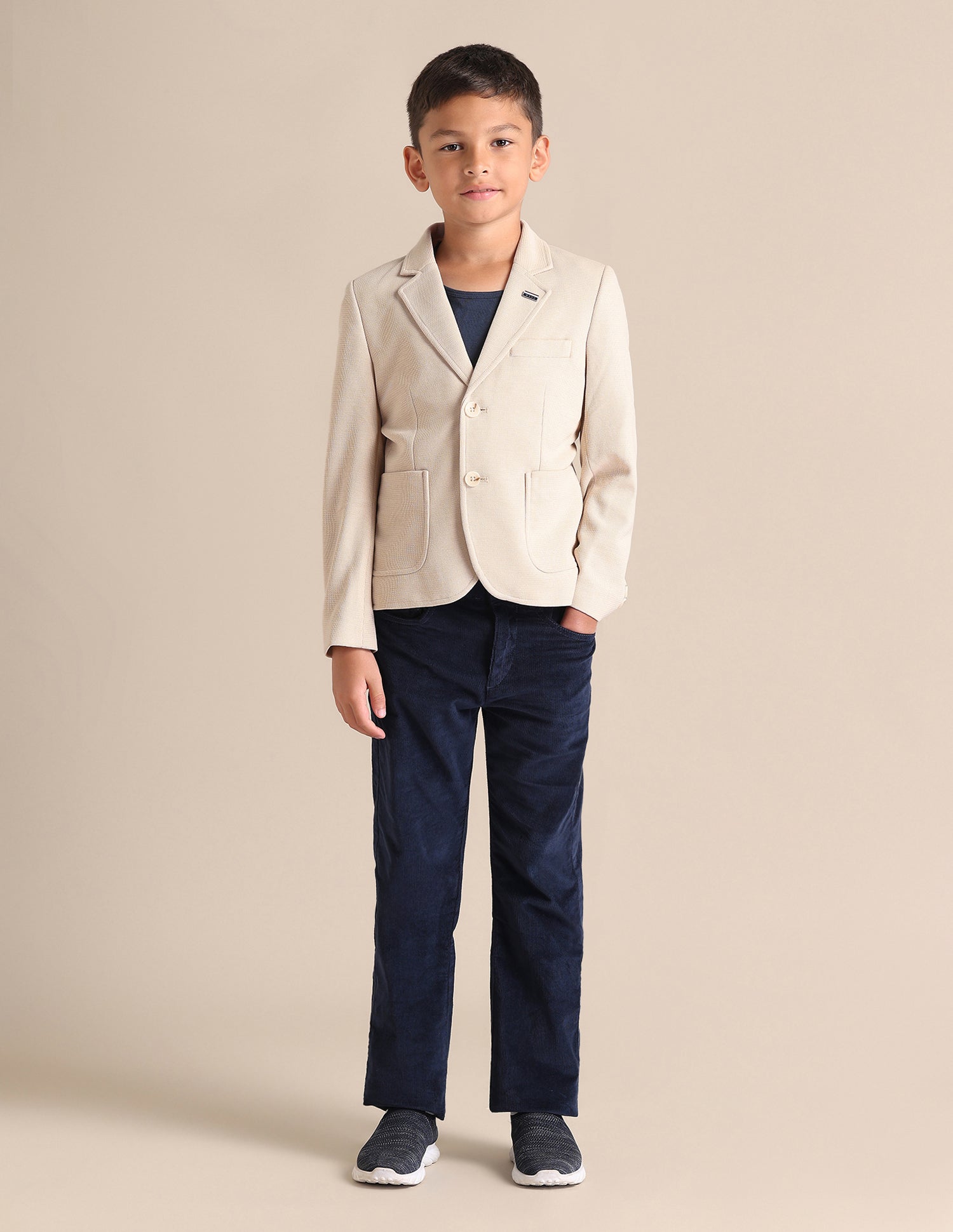 Boys Textured Pattern Blazer Beige - U.S. POLO ASSN. | Large