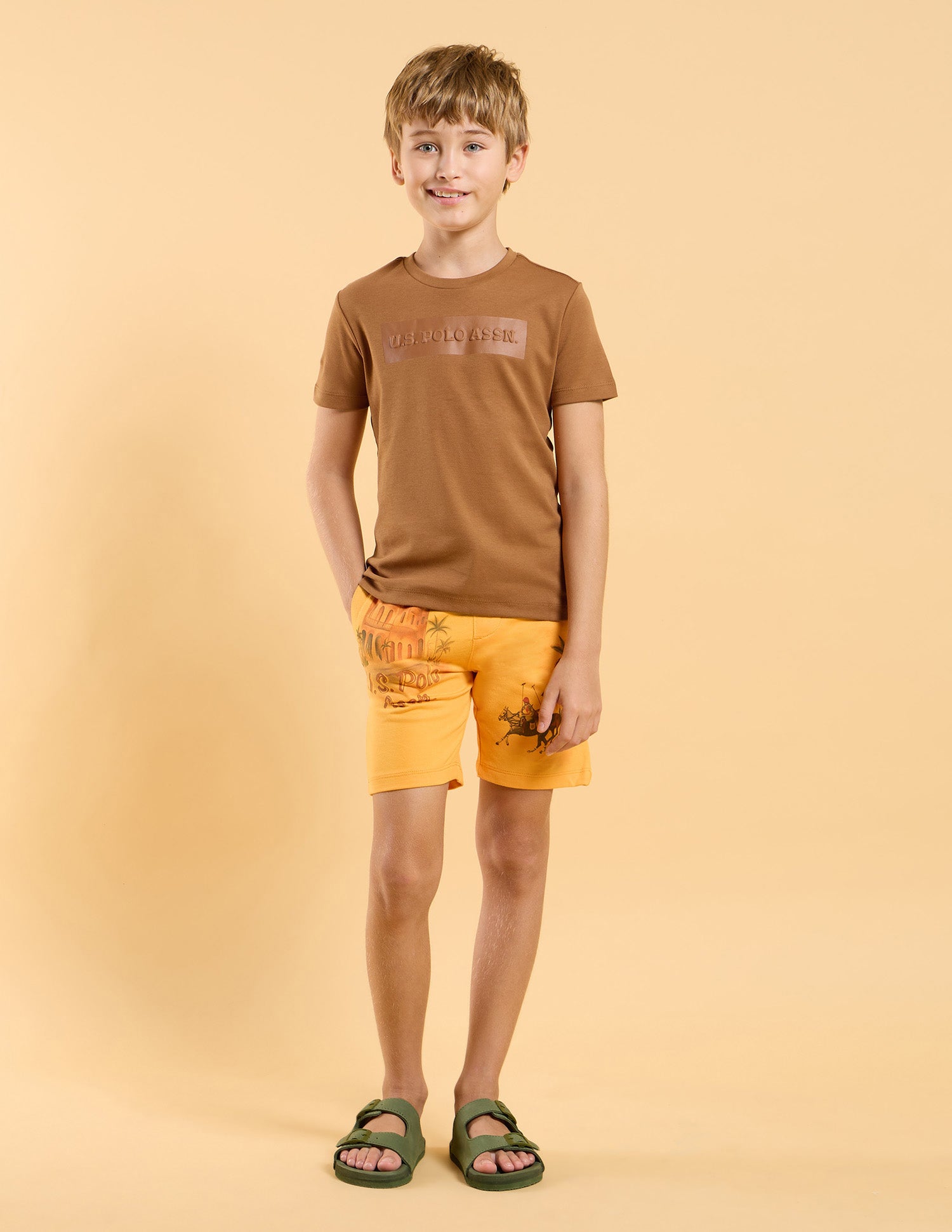 Boys Regular Fit Brand Printed T-Shirt Beige - U.S. POLO ASSN. | Large