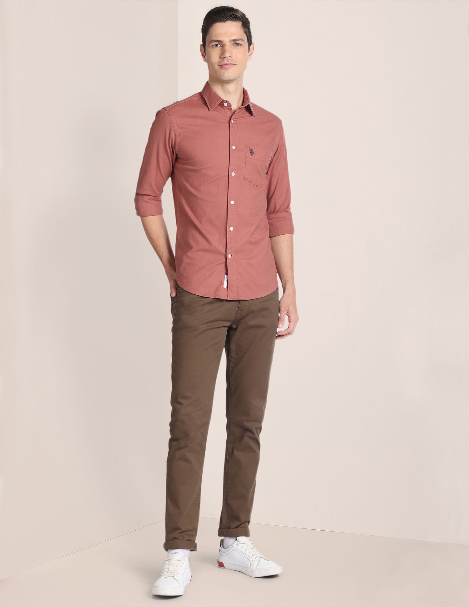 Cutaway Collar Solid Dobby Shirt Rust - U.S. POLO ASSN. | Large