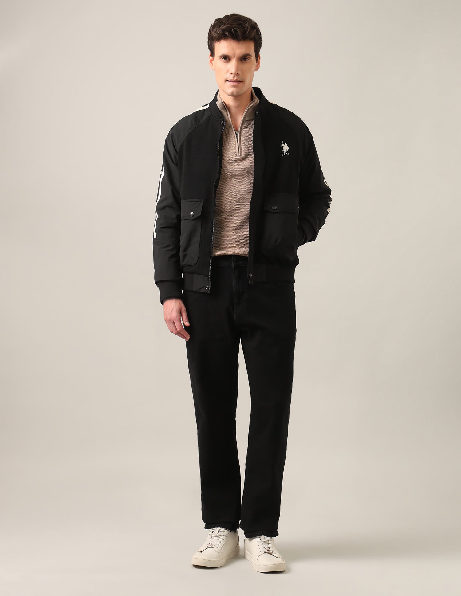 Vertical Stripes Regular Fit Jacket Black - U.S. Polo Assn. India | Large