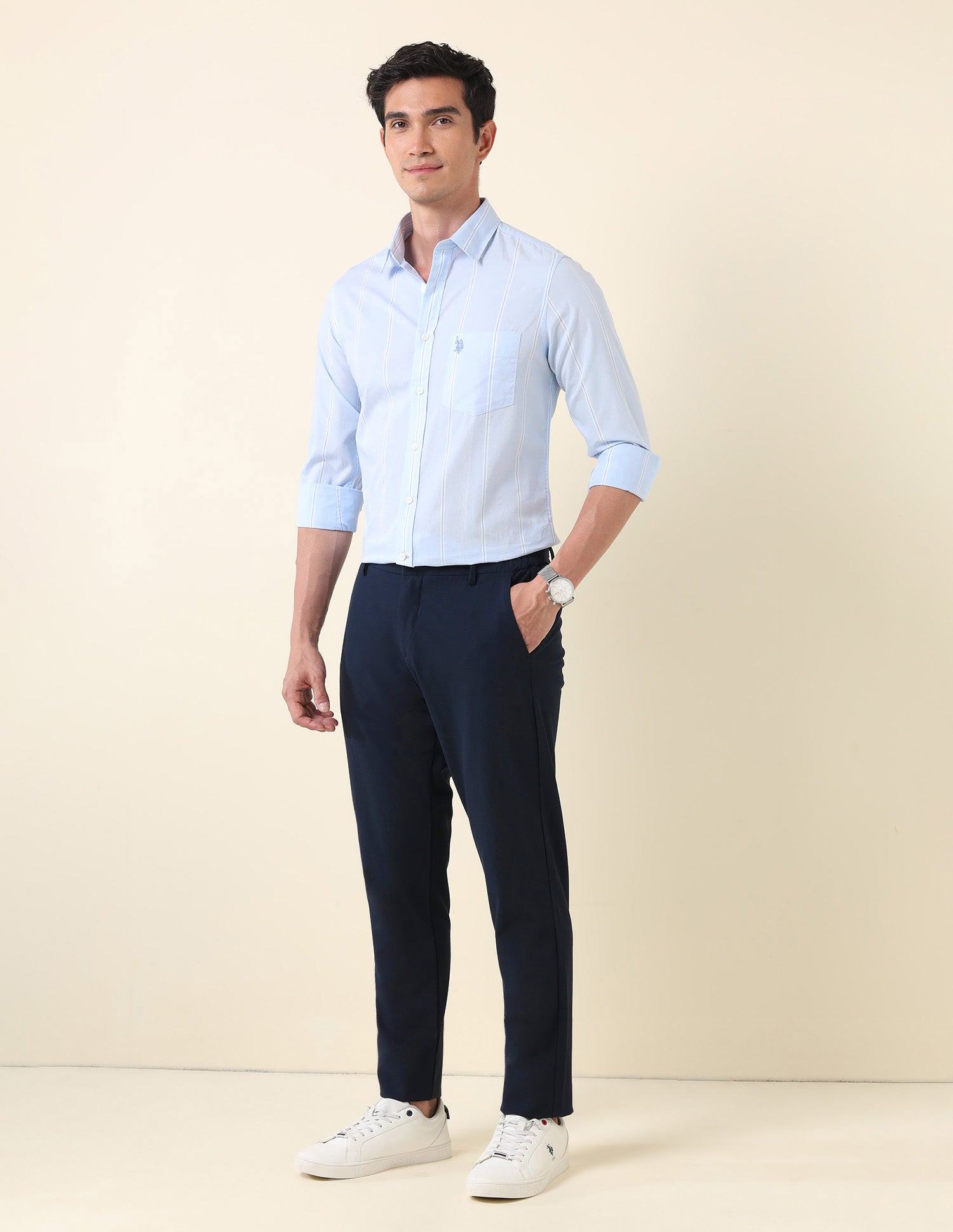 Vertical Striped Tailored Fit Shirt Light Blue - U.S. POLO ASSN. | Large