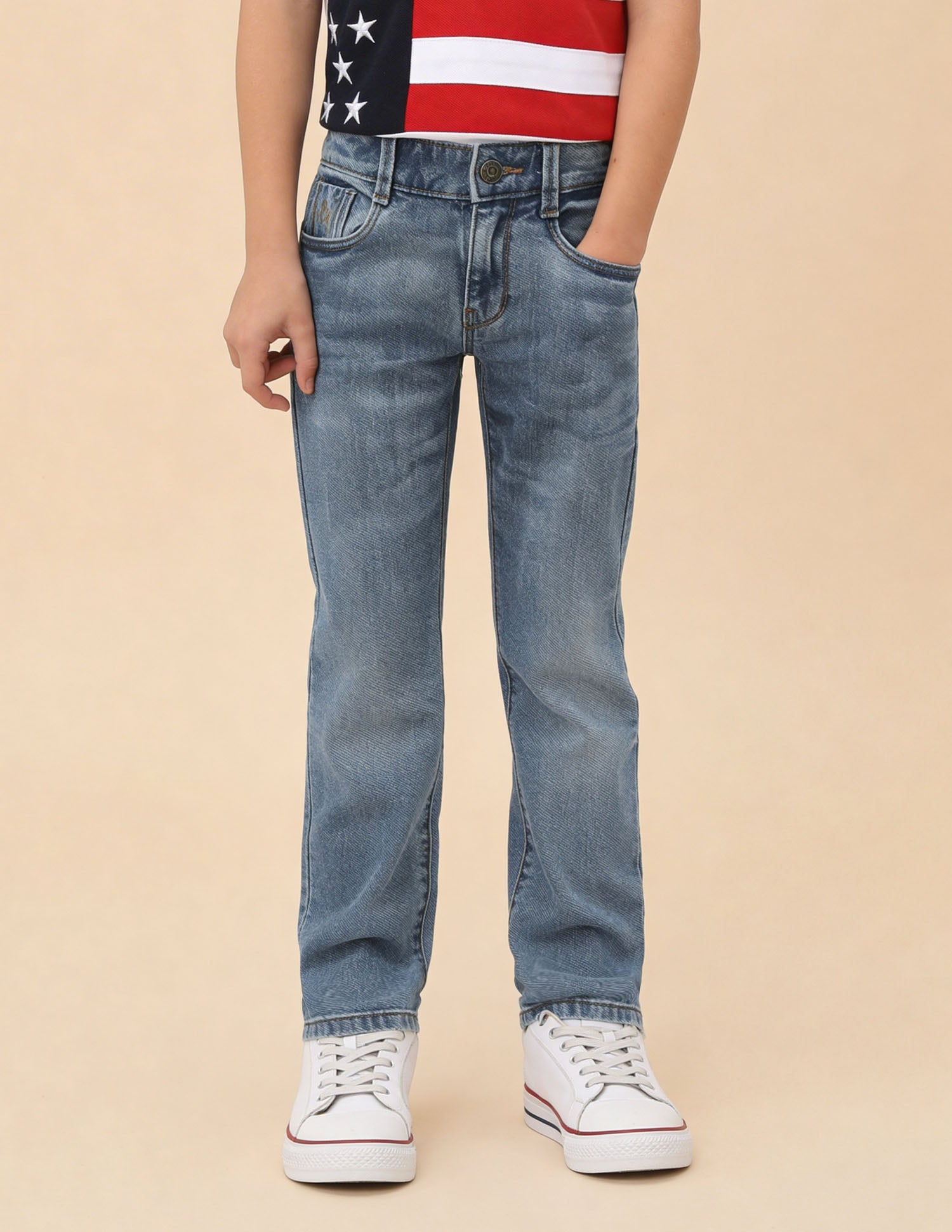 Whiskered Relaxed Fit Jeans Light Blue - U.S. Polo Assn. India | Large