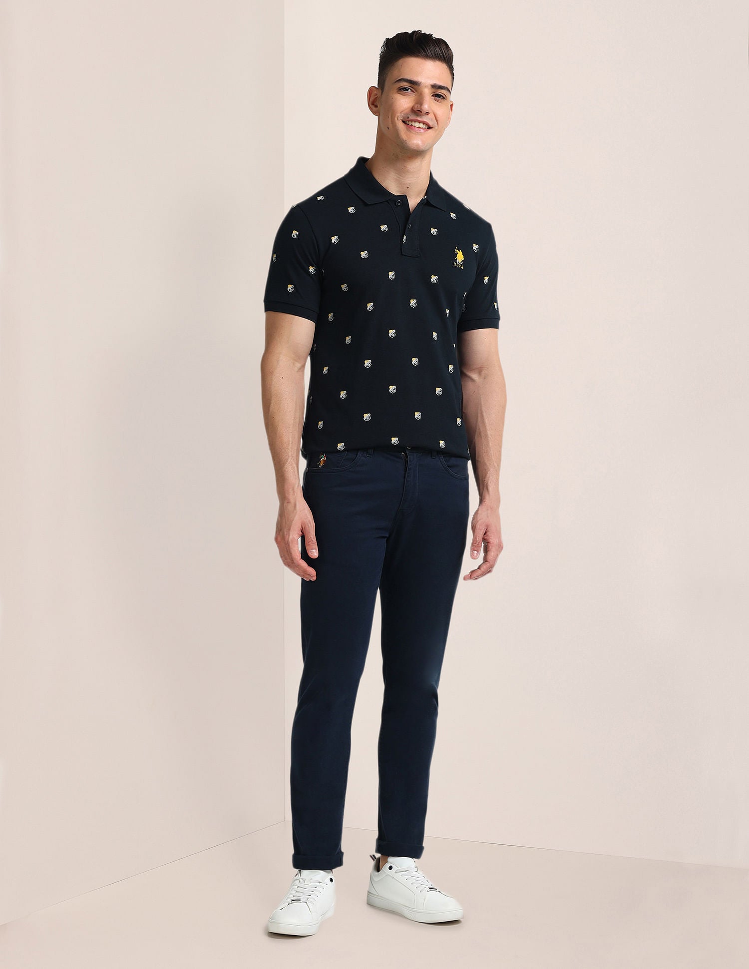 Brand Print Slim Fit Polo Shirt Navy - U.S. Polo Assn. India | Large
