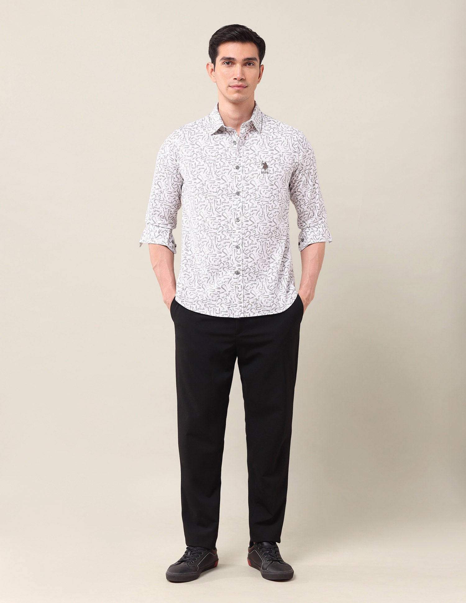 Tailored Fit Twill Shirt Light Grey - U.S. Polo Assn. India | Large