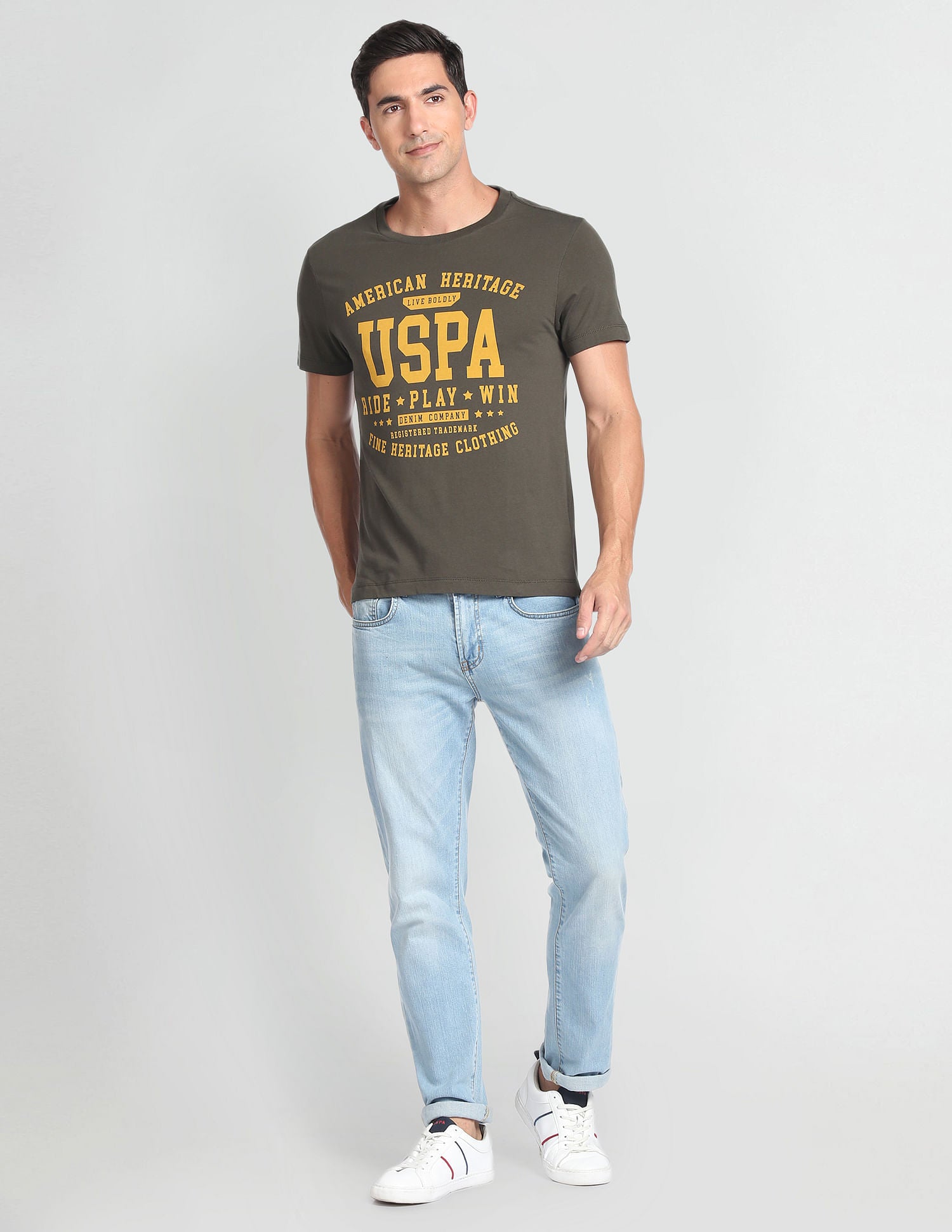 Crew Neck Typographic Print T-Shirt Olive - U.S. Polo Assn. India | Large