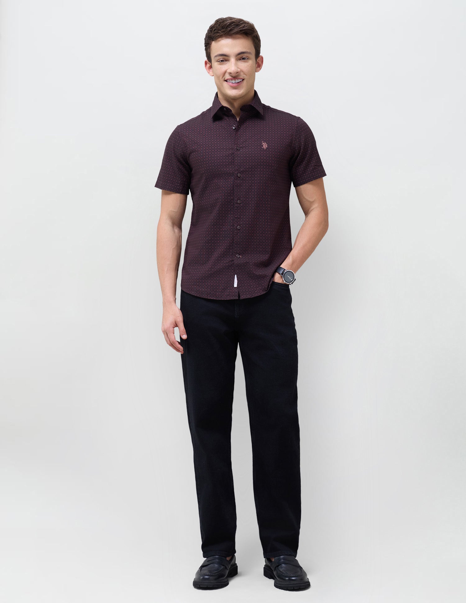 Geometric Printed Regular Fit Shirt Maroon - U.S. Polo Assn. India | Large