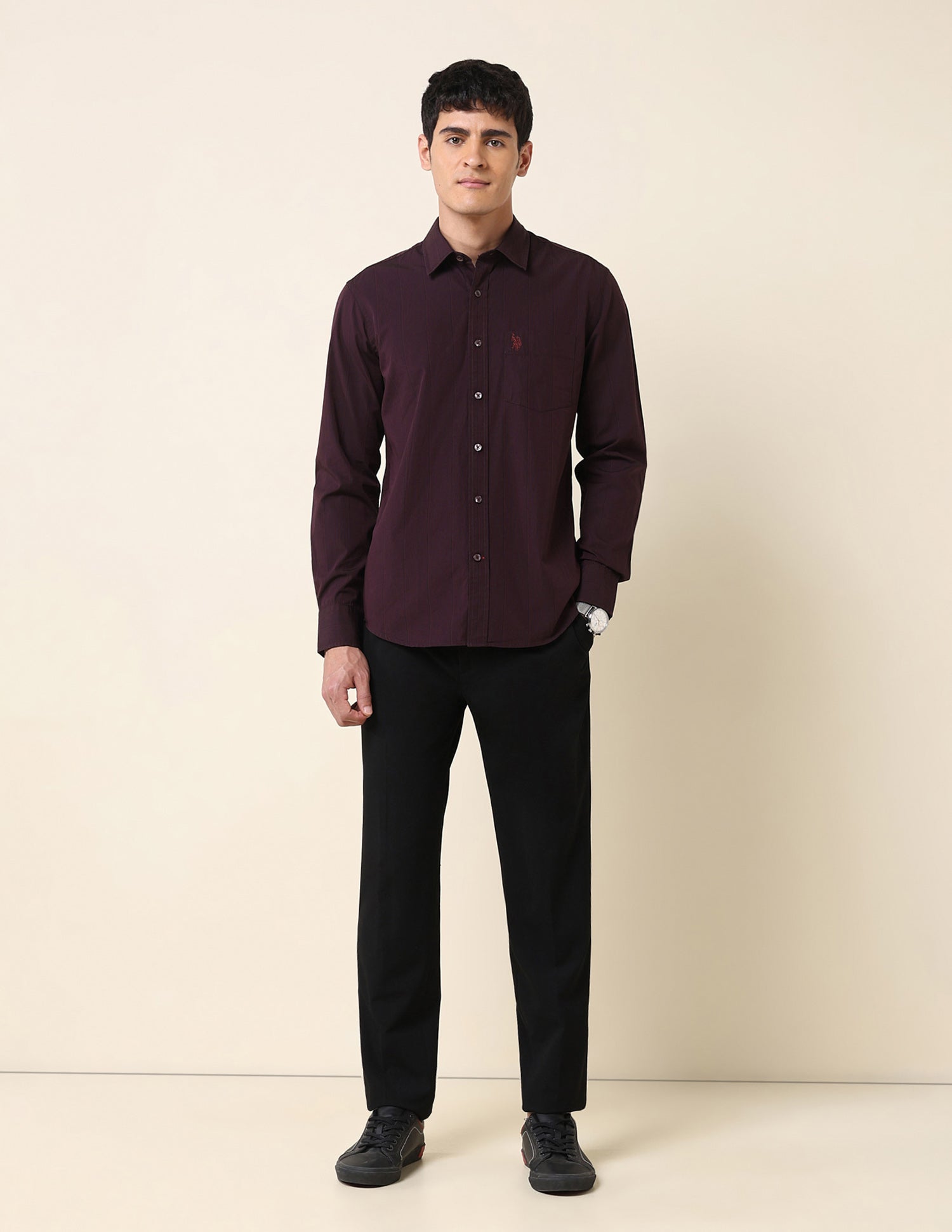 Tailored Fit Vertical Striped Shirt Wine - U.S. Polo Assn. India | Large