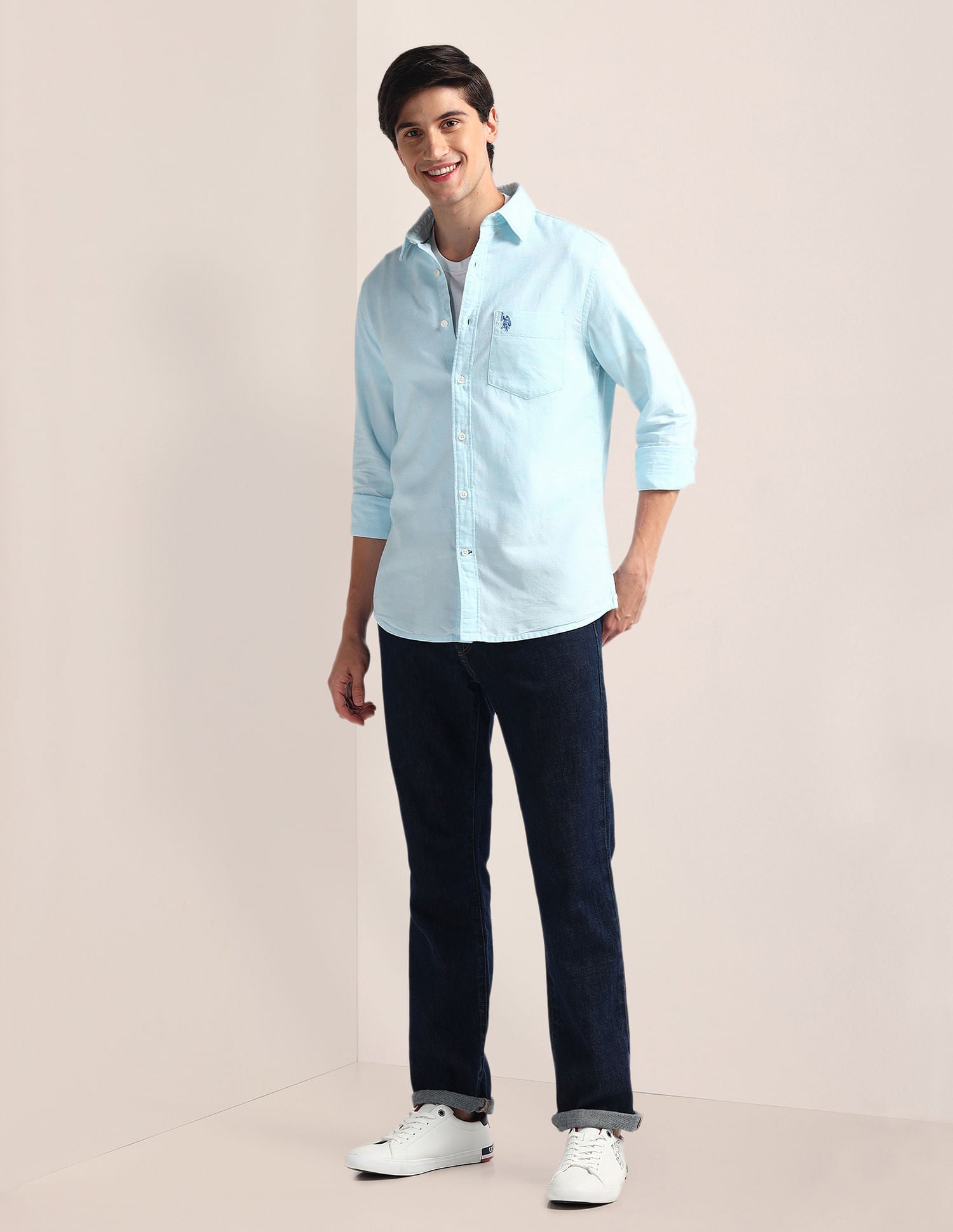 Tailored Fit Solid Shirt Light Blue - U.S. Polo Assn. India | Large