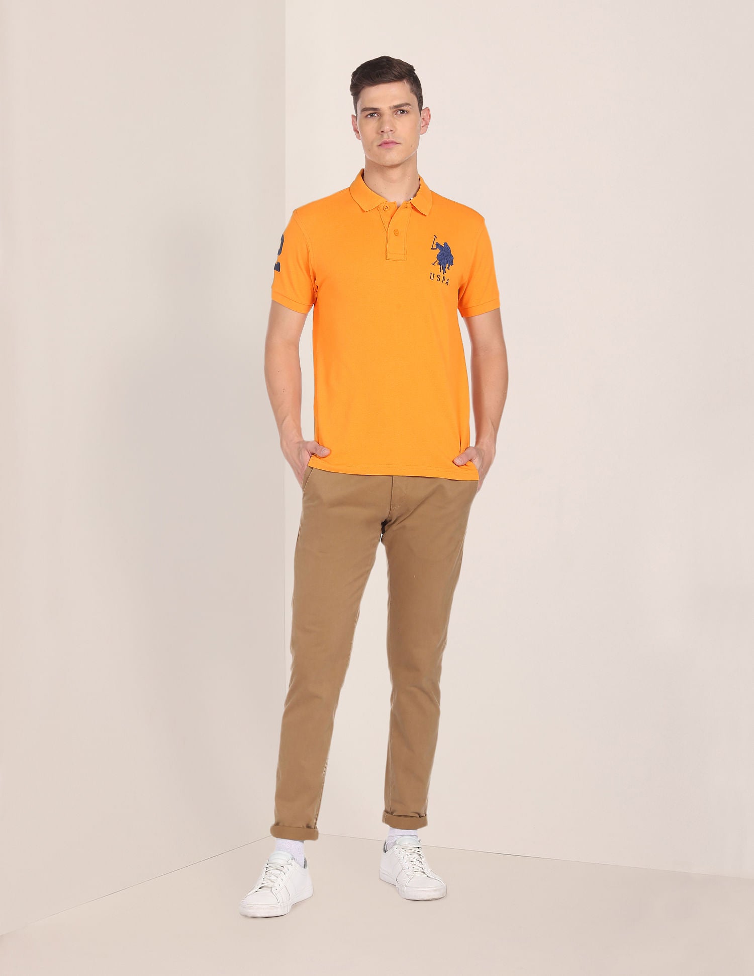 Compact Cotton Logo Polo Shirt Orange - U.S. POLO ASSN. | Large