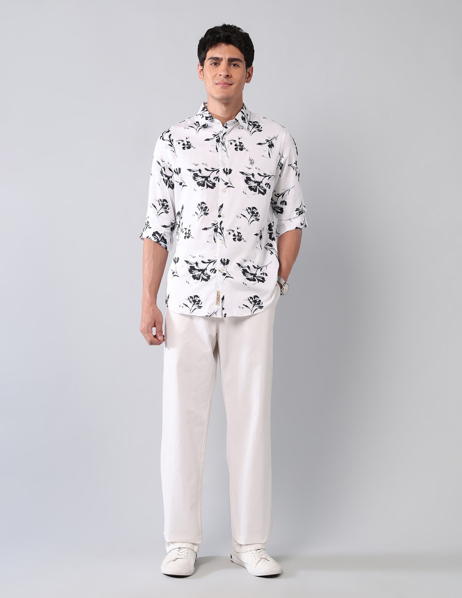 Floral Printed Pure Cotton Shirt White - U.S. Polo Assn. India | Large