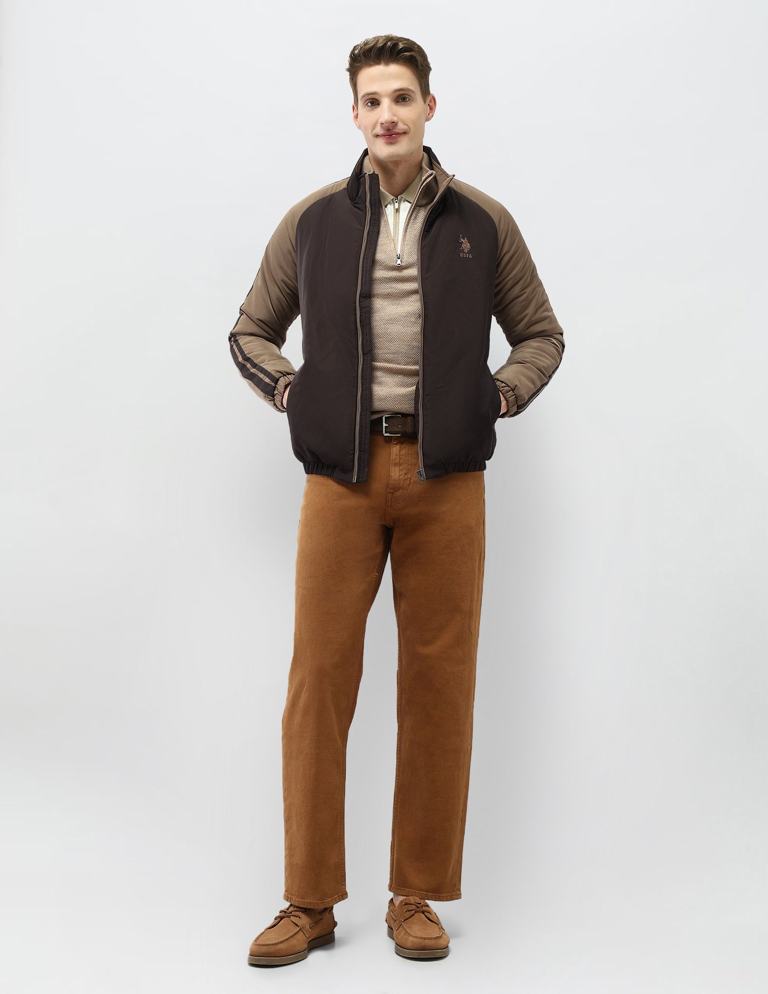 Colour Blocked Regular Fit Puffer Jacket Brown - U.S. Polo Assn. India | Large
