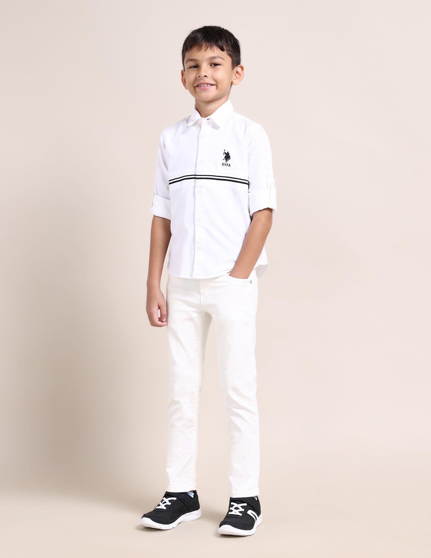 Boys Brand Stripe Cotton Shirt White - U.S. POLO ASSN. | Large