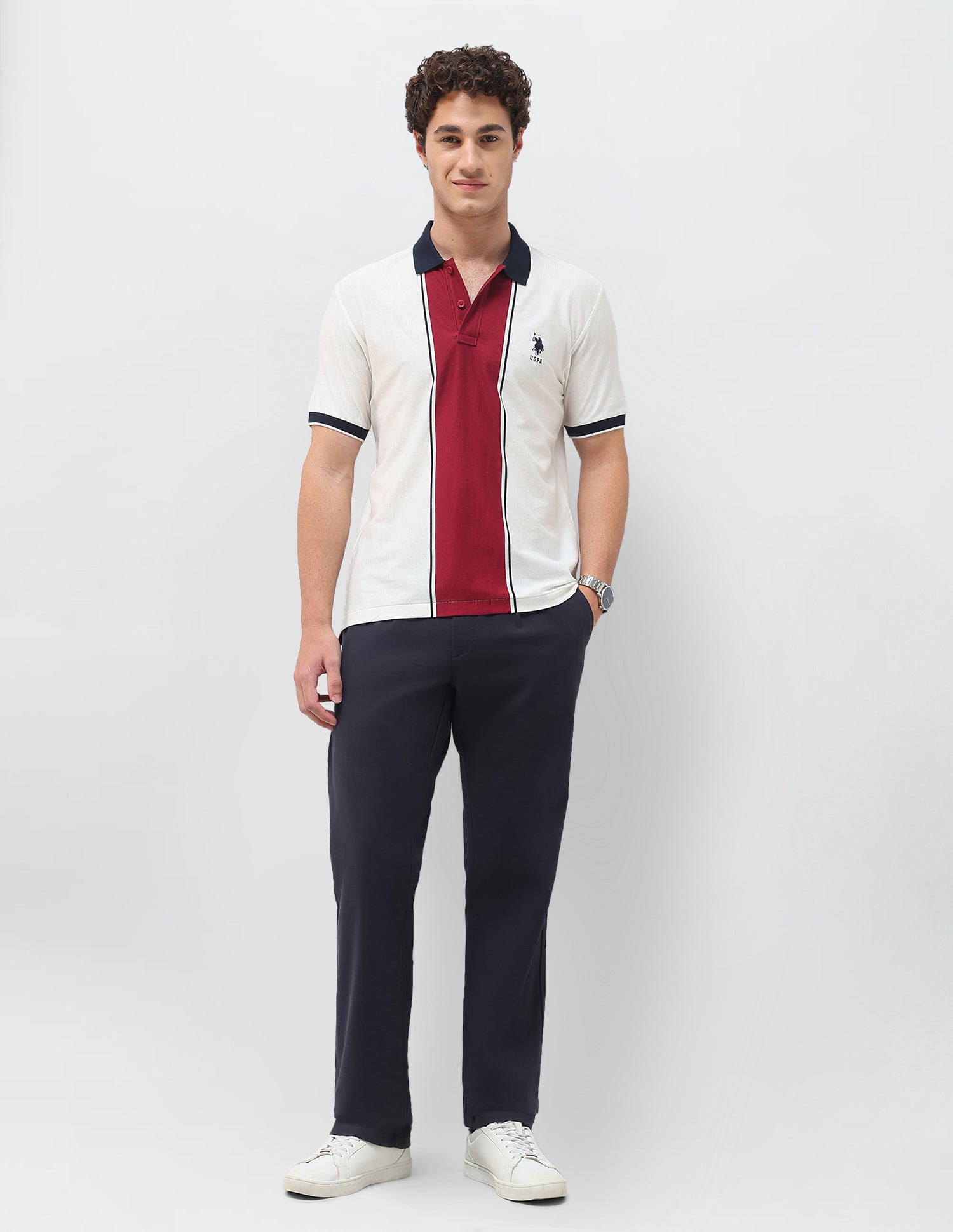 Colourblocked Slim Fit Polo Shirt White - U.S. Polo Assn. India | Large