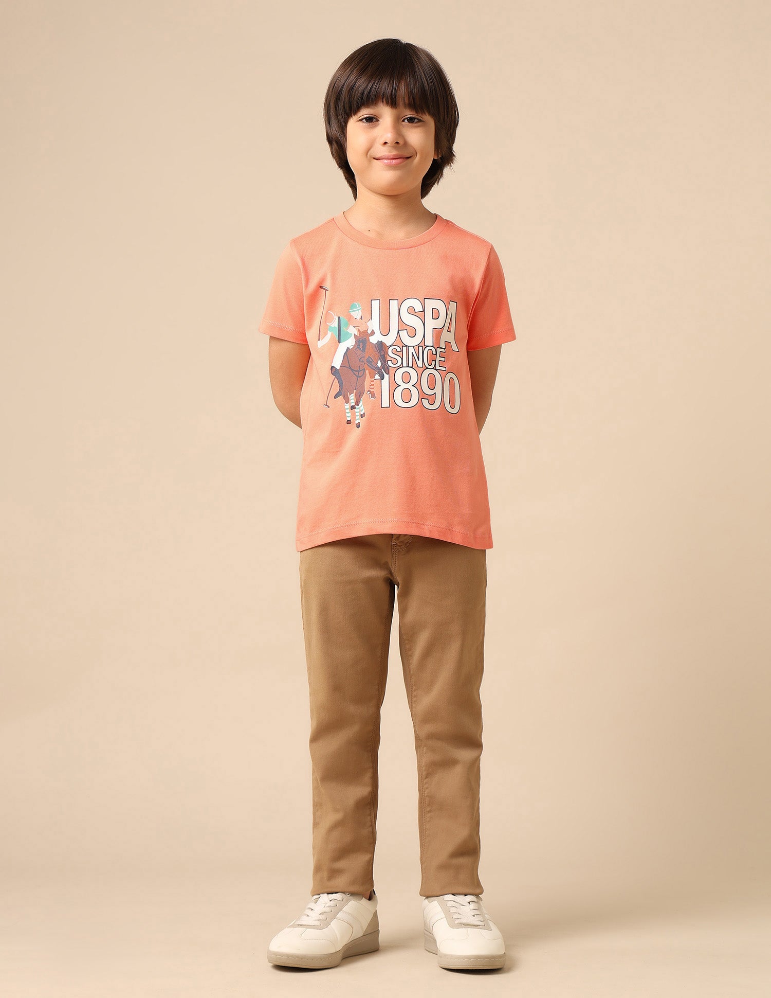 Boys Graphic Brand Printed Regular Fit T Shirt Light Orange - U.S. POLO ASSN. | Large