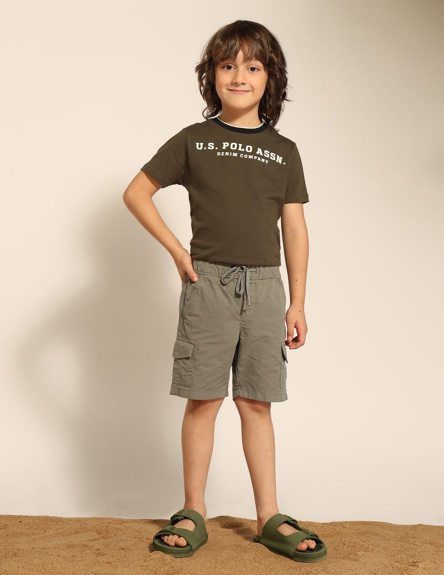 Boys Twill Cargo Shorts Light Olive - U.S. POLO ASSN. | Large