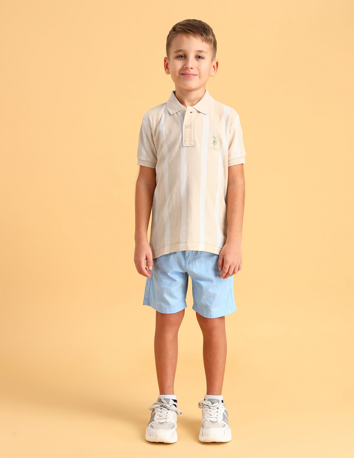 Boys Striped Polo Shirt White and Grey - U.S. Polo Assn. India | Large