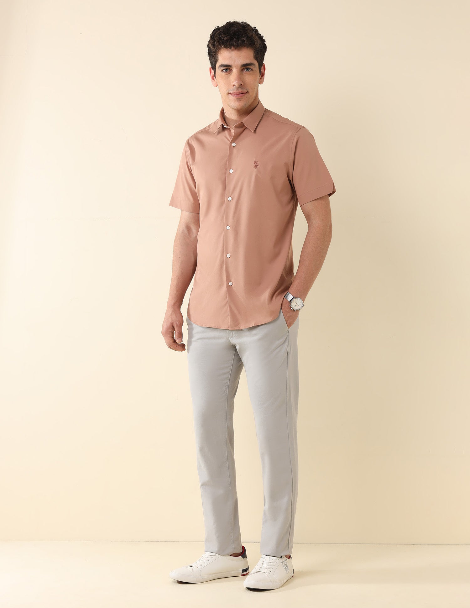 Solid Tailored Fit Formal Shirt Mauve - U.S. Polo Assn. India | Large