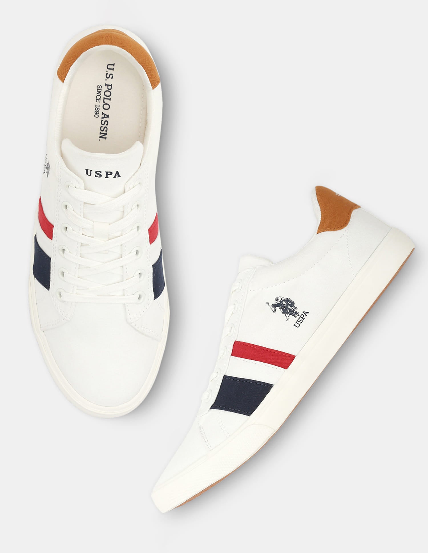 Men Striped Round Toe Abor 5.0 Sneakers Off White - U.S. Polo Assn. India | Large