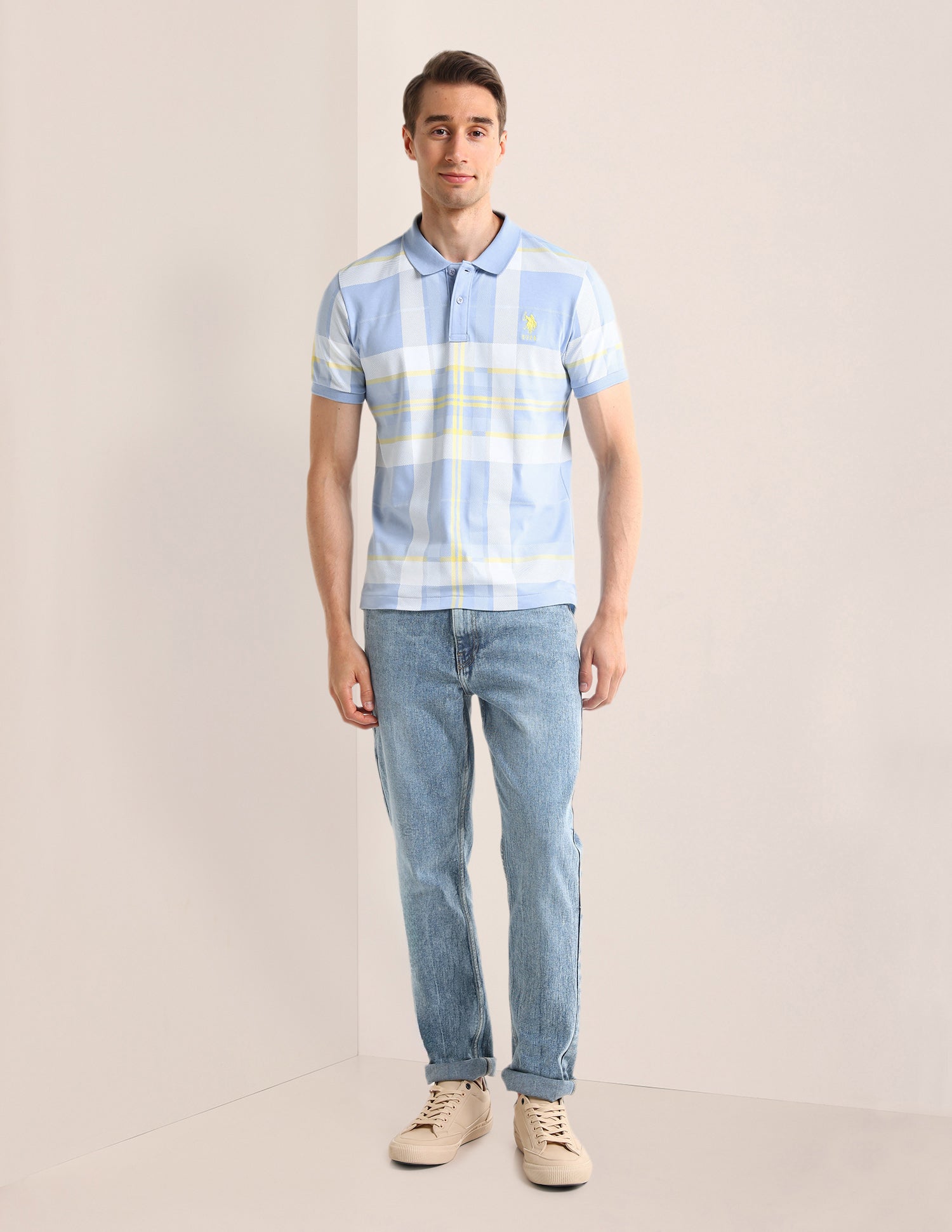 Checked Regular Fit Polo Shirt Light-Blue - U.S. POLO ASSN. | Large