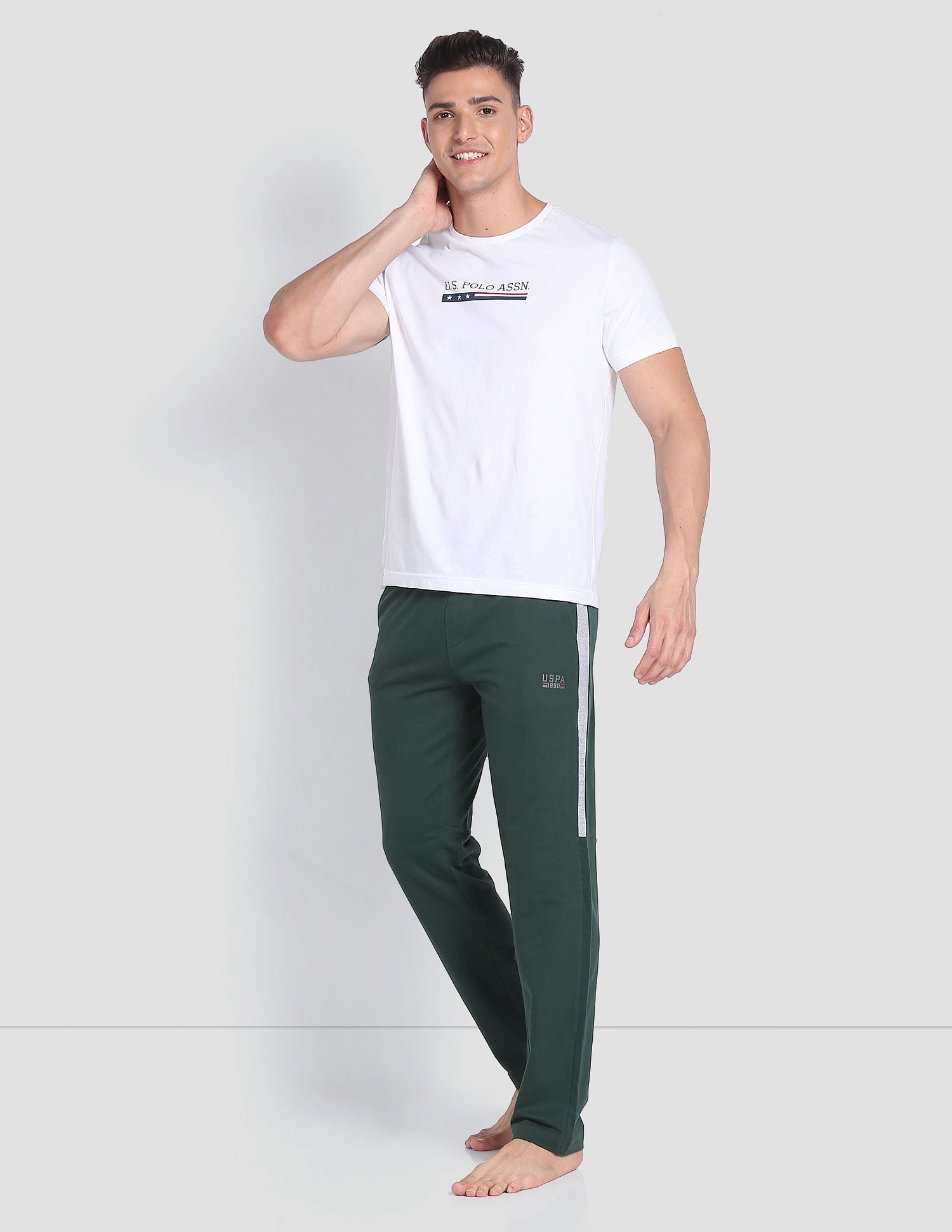 Men Mid Rise Cotton OR001 Track Pants Green - U.S. POLO ASSN. | Large