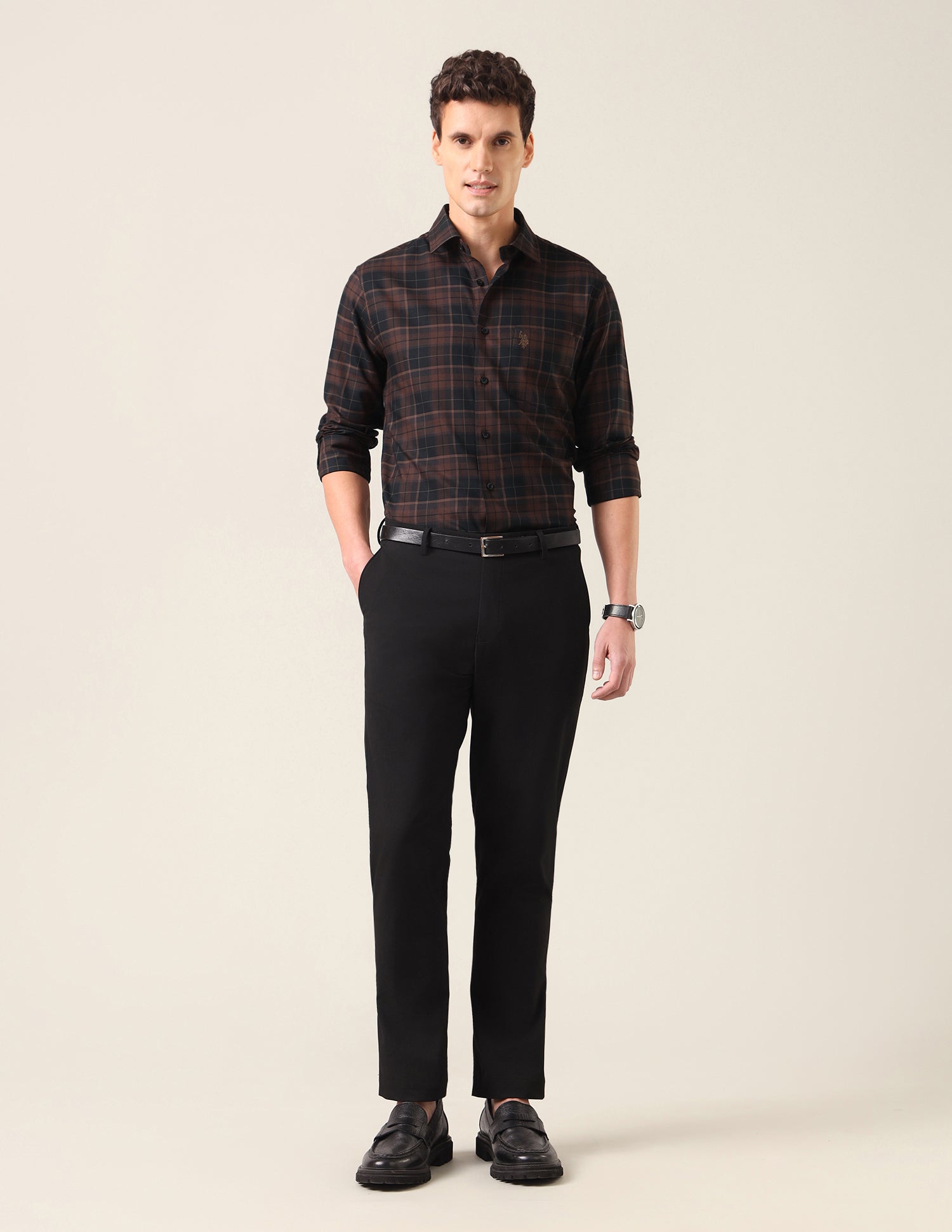 Plaid Checked Twill Shirt Dark Brown - U.S. Polo Assn. India | Large