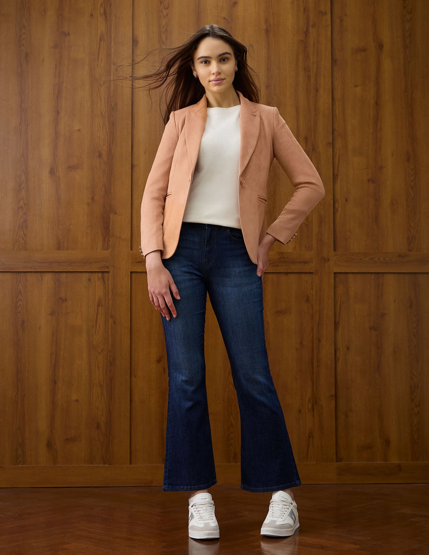 Solid Regular Fit Notch Lapel Overcoat Beige - U.S. POLO ASSN. | Large