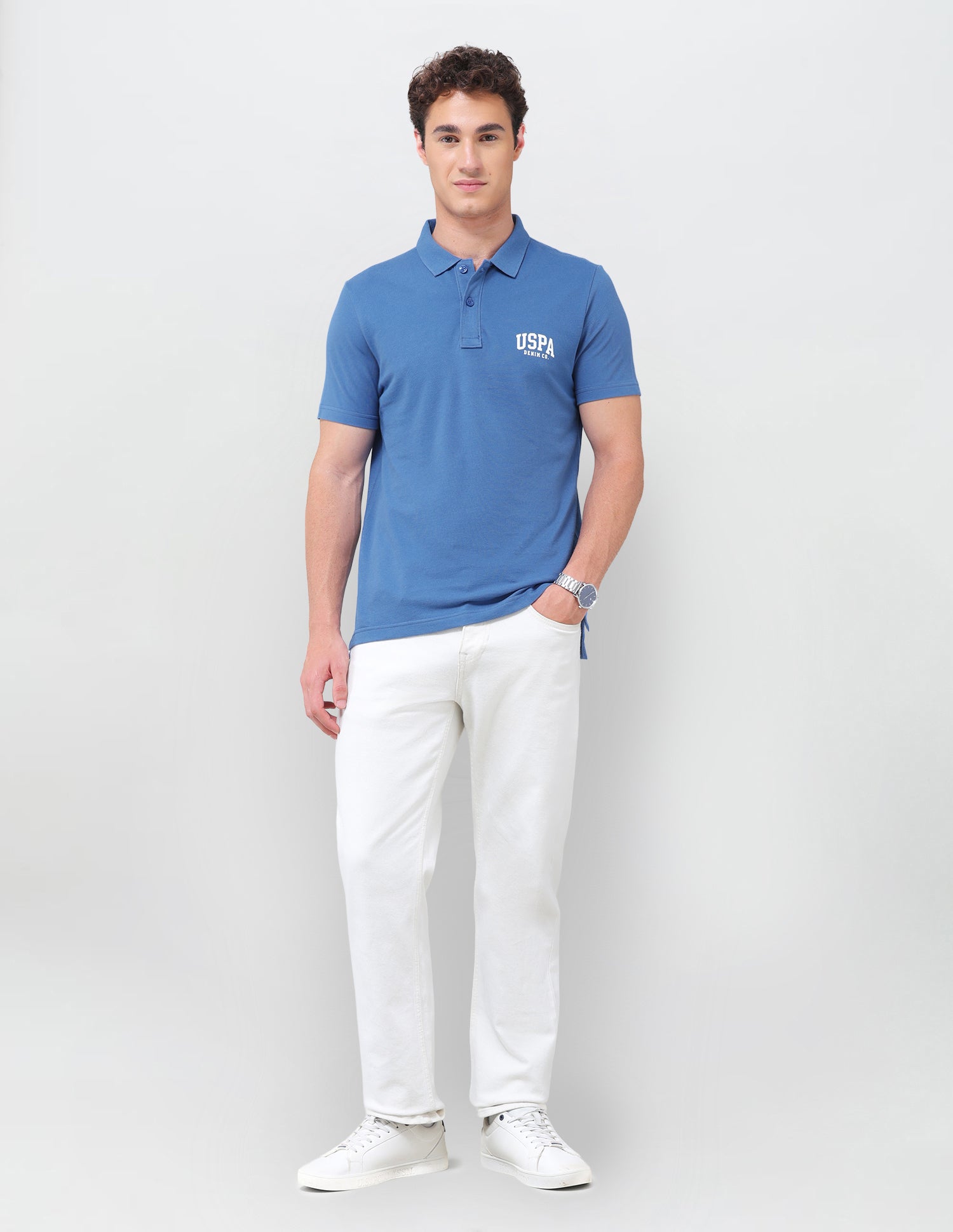 Solid Slim Fit Polo Shirt Blue - U.S. Polo Assn. India | Large